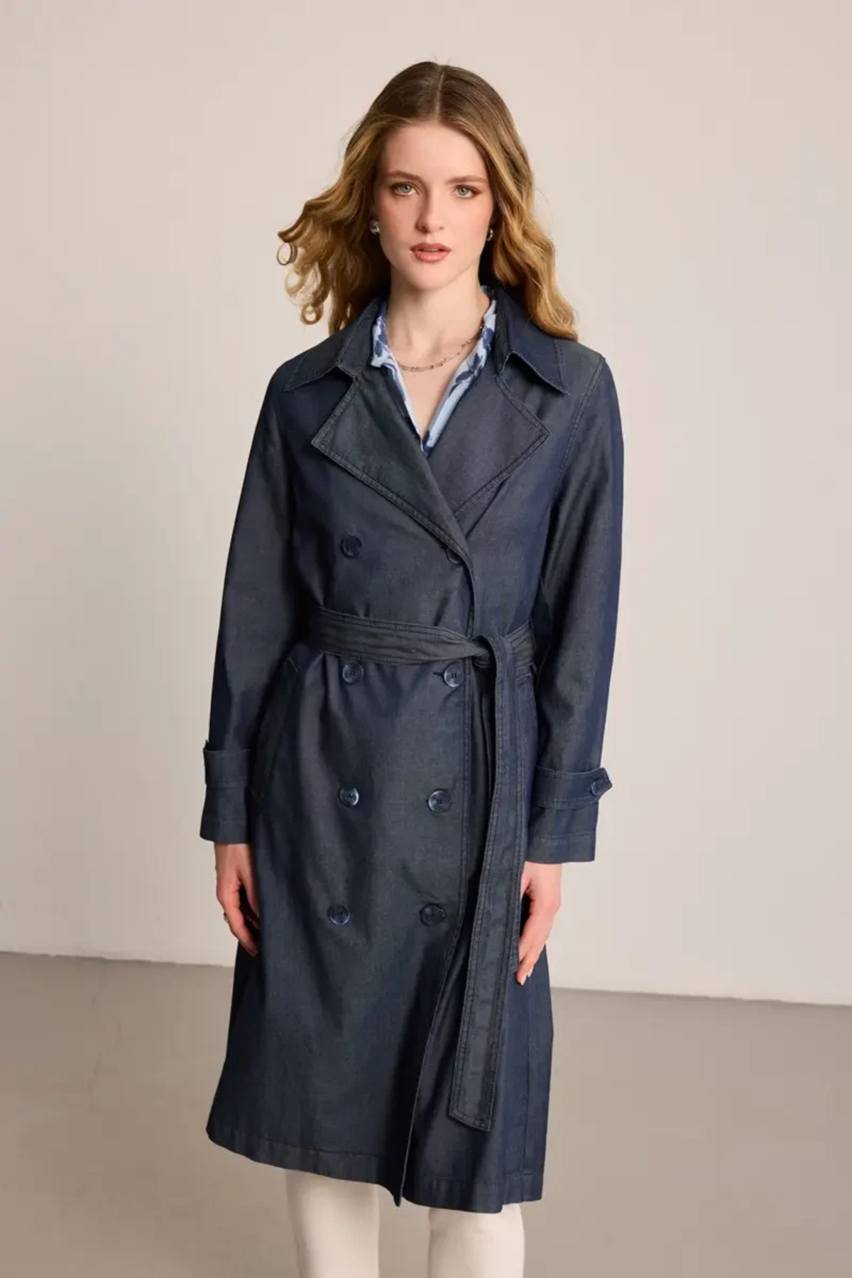 Gusto Denim Trençkot - Mavi görsel 5