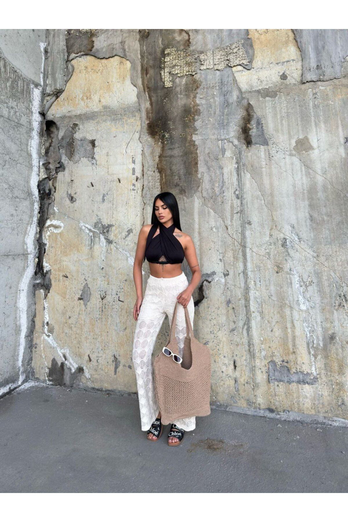 Abalı Yeni sezon, AJURLU TRİKO Yazlık, yumuşak PANTOLON Rose model.