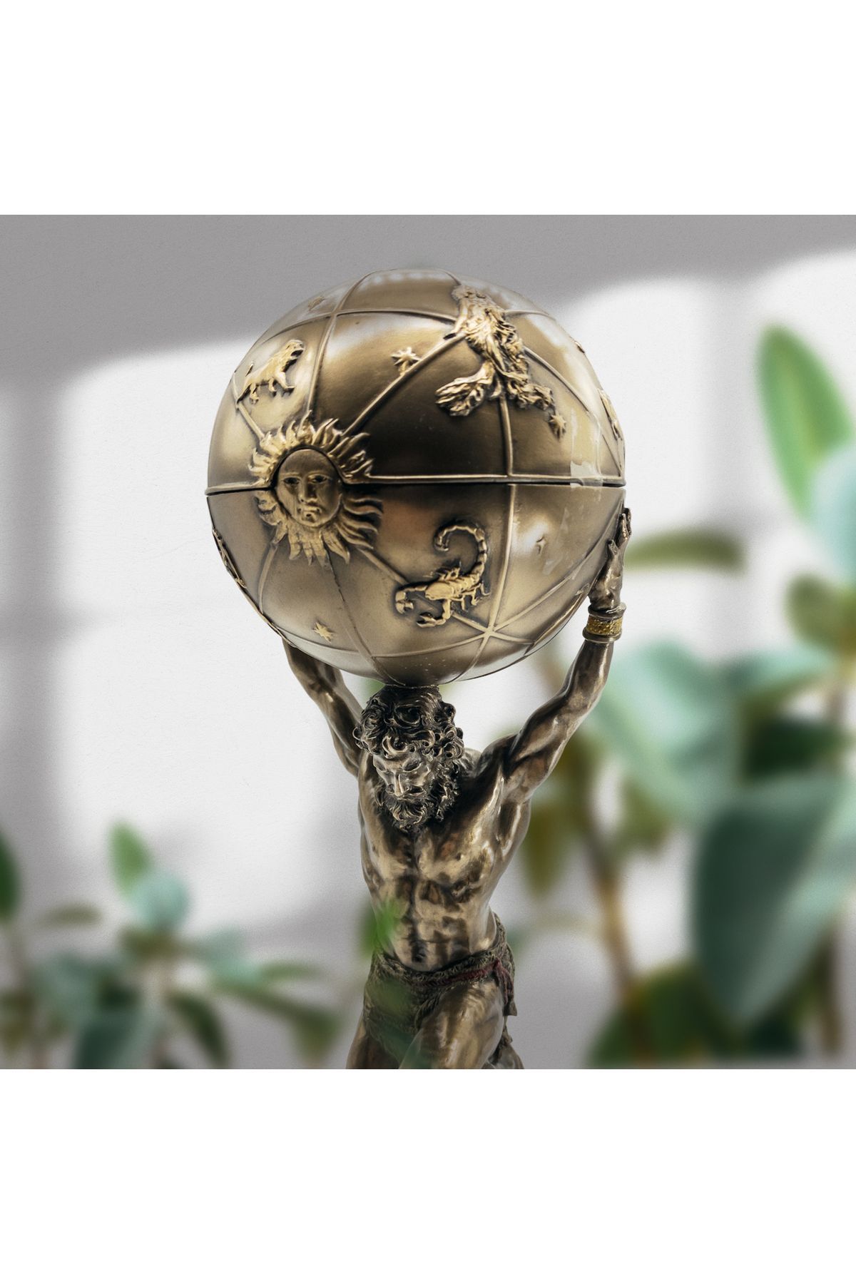 teknotrust Veronese Mitoloji Atlas Figürlü Saklama Kutusu, Bronz El Boyaması, Dekoratif Heykel 35 cm