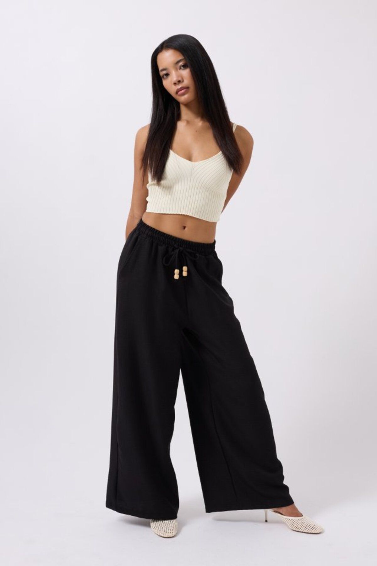 ASFSTORE Aksesuar Detay Keten Pantolon