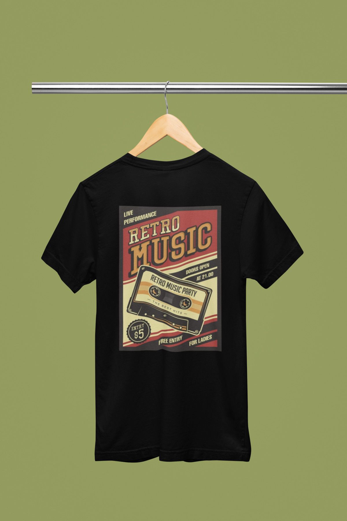 MAGORS RETRO MUSİC SIRT BASKILI BİSİKLET YAKA PAMUKLU OVERSIZE KALIP KISA KOLLU ERKEK VE KADIN TSHIRT