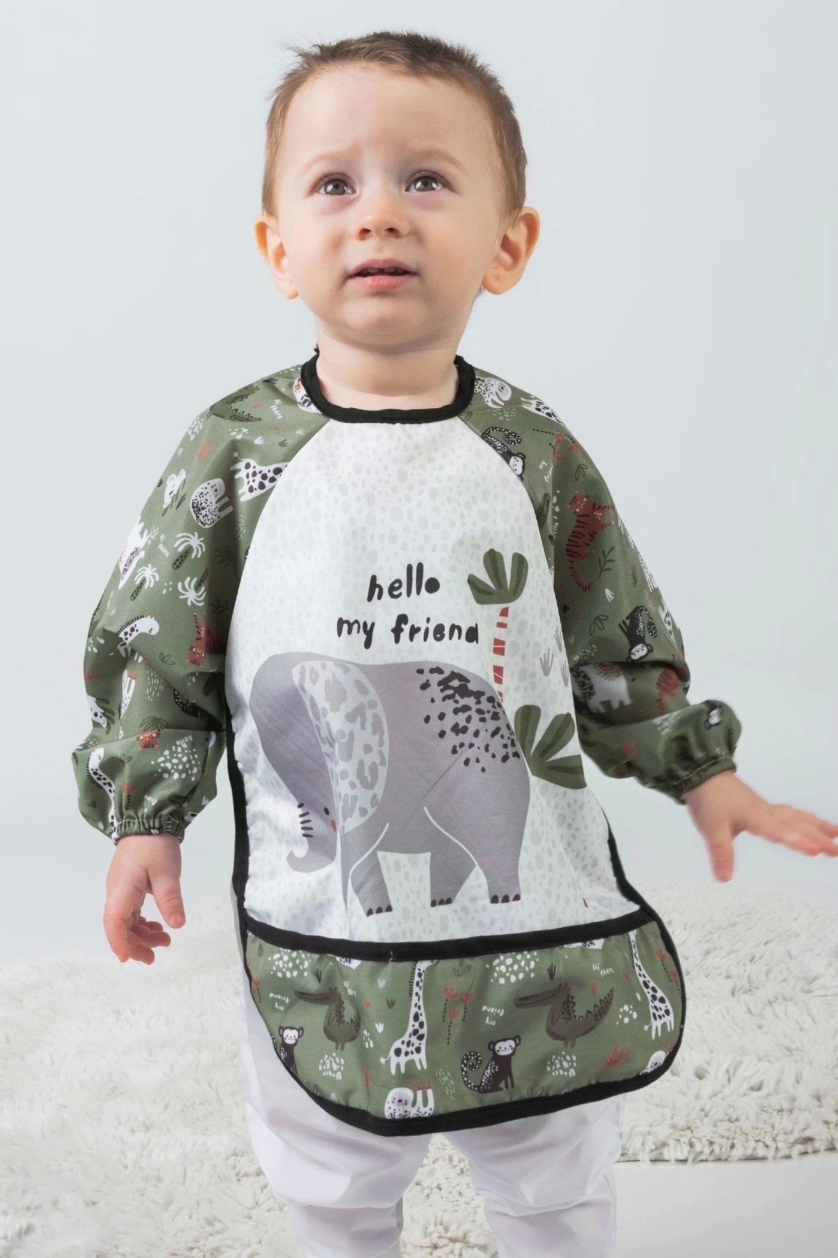 Babydonat Safari Fil Desenli 2'li Kombin Kollu Mama Önlüğü fotoğrafı 3 (önizleme)