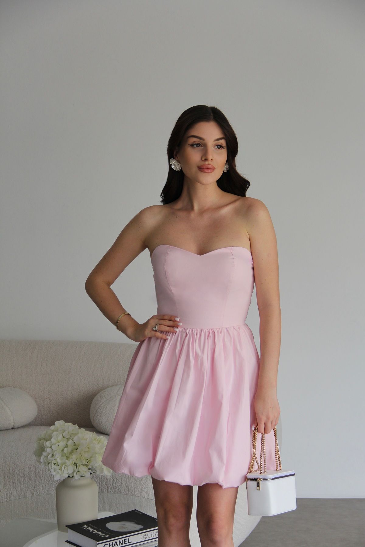 Julidress Balon Etekli Mini Straplez Elbise