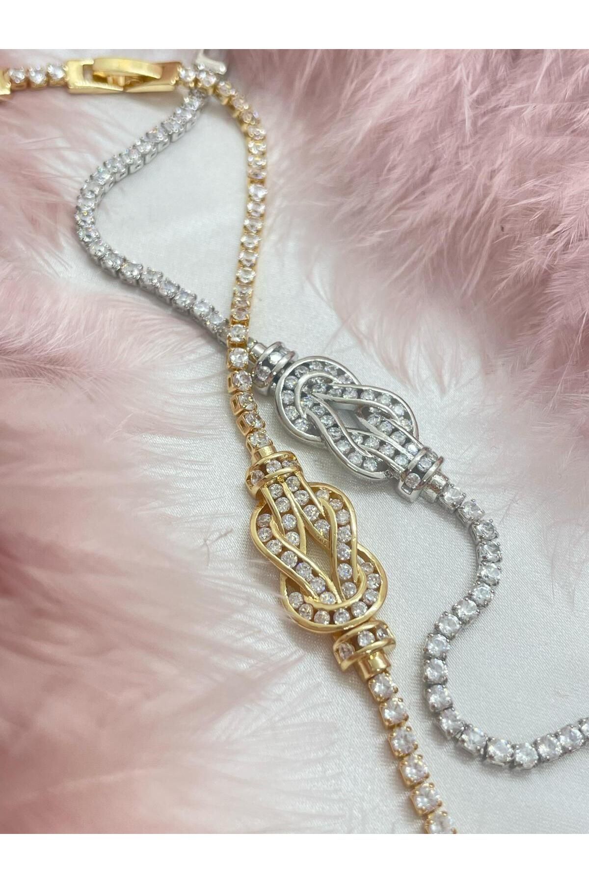melif accesories Özel Silver ve Altın Kaplama 2'li Su Yolu Bileklik – Işıltılı Tasarım