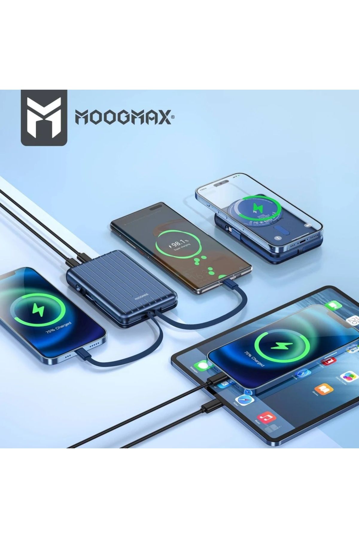 MOOGMAX-Moog Max 20000mAh PD Wireless Power Bank – Fast Charging + Reverse Charging + Built-in Cables – Silver 2