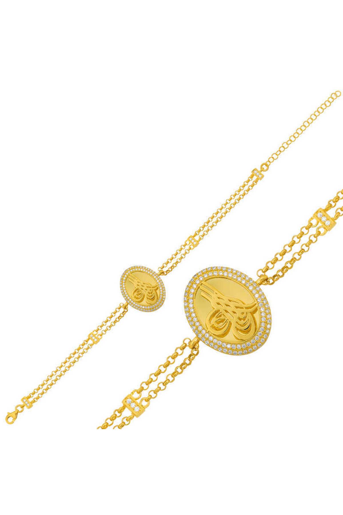 S PAZARIM Gümüş Gold Tuğralı Bileklik