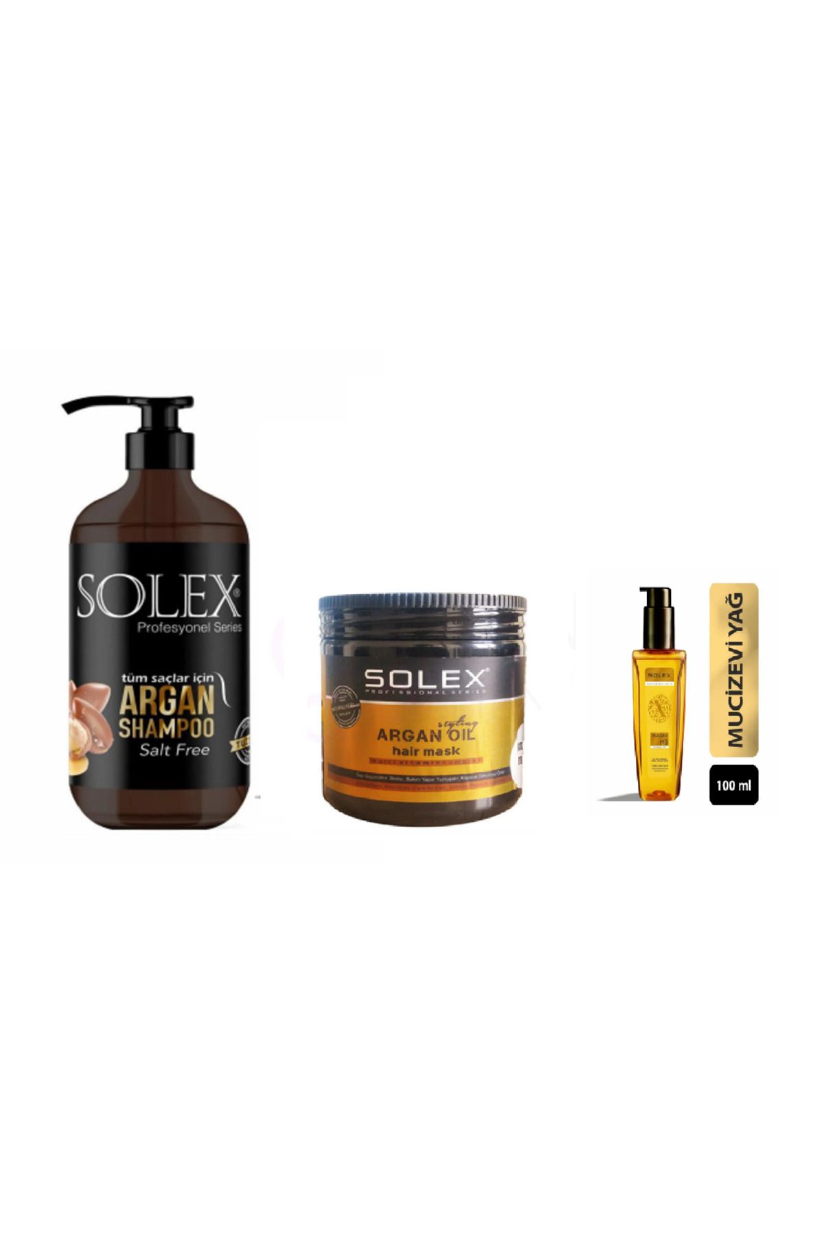 Solex Professıonal Serıes Argan Saç Bakım Seti (Tuzsuz Sampuan 1000 ML+ Saç Maskesi 500 ML + Serum 100 ML)