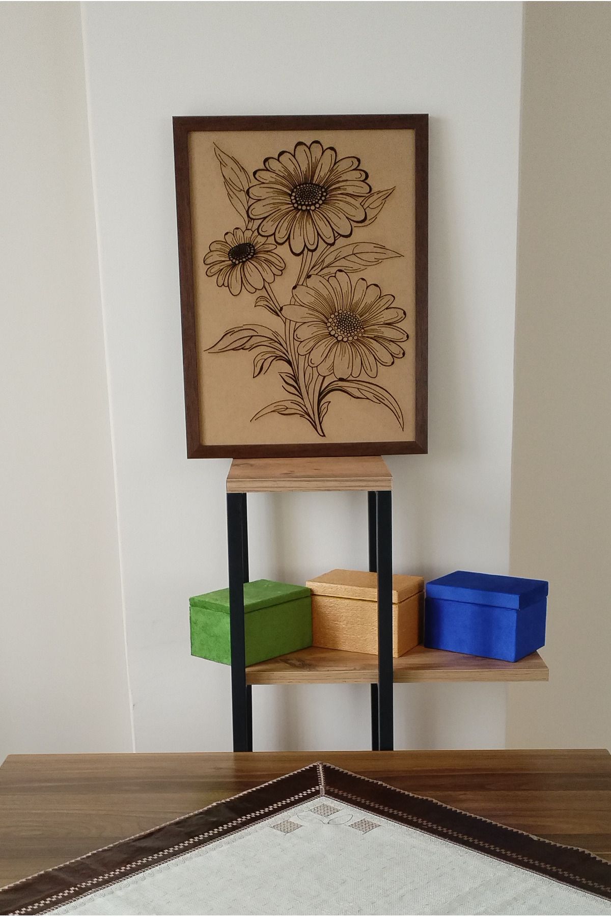 SANAT AHENK AYÇİÇEĞİ - 37X47 AHŞAP ÜZERİNE YAKMA TABLO