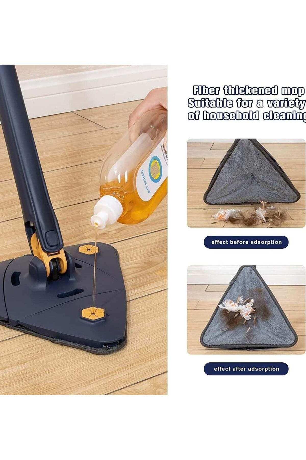 Denx-360° Rotatable Adjustable Cleaning Mop Extendable Triangle Mop with Long Handle Hand Twist Quick Dry 5