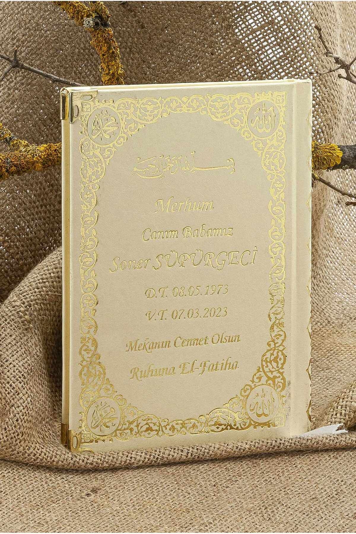 bayartdecor 40ADET- İSME ÖZEL DERİ CİLTLİ YASİN KİTABI HEDİYESİ - ORTABOY - 192 SAYFA - KREM