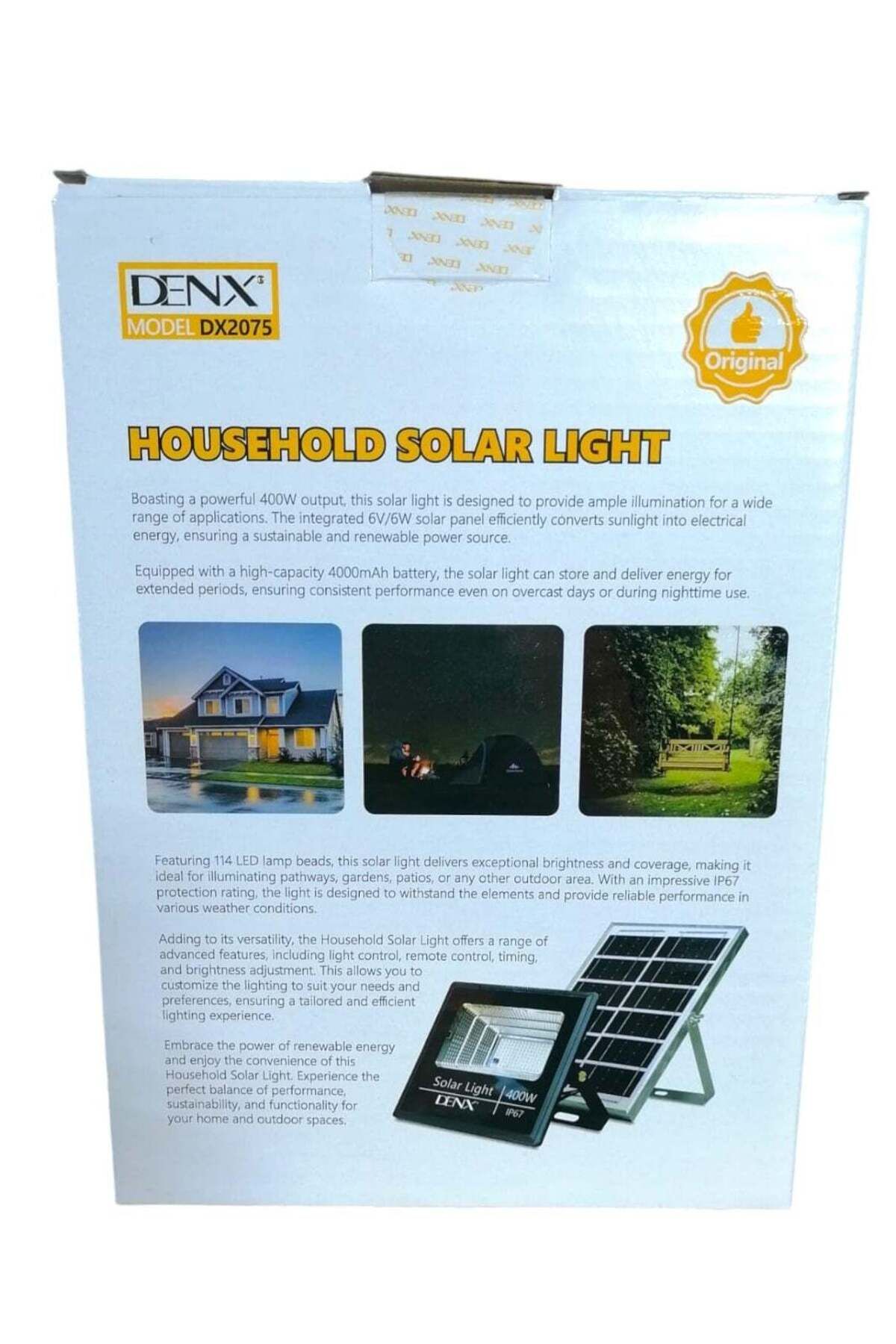 Denx-مصباح شمسي بقوة 400 واط مع بطارية 4000 مللي أمبير في الساعة ومصباح COB IP67 مقاوم للماء والغبار مع جهاز تحكم عن بعد ذكي 4