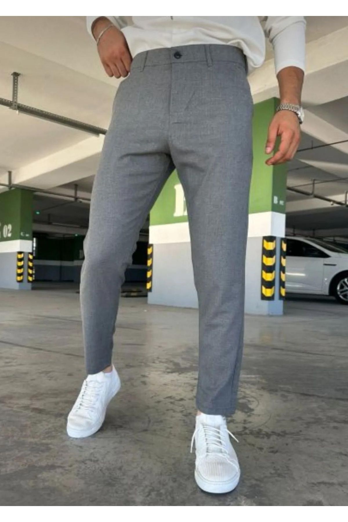 Tutals Erkek Gri Renk İtalyan Kesim Bilek Boy Slim Fit Rahat Kalıp Kumaş Pantolon