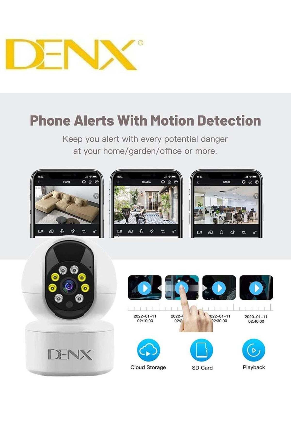 Denx-كاميرا مراقبة عالية الدقة بدقة 3.0 ميجا بكسل، تتميز برؤية ليلية ملونة، وعرض بزاوية 340 درجة 6