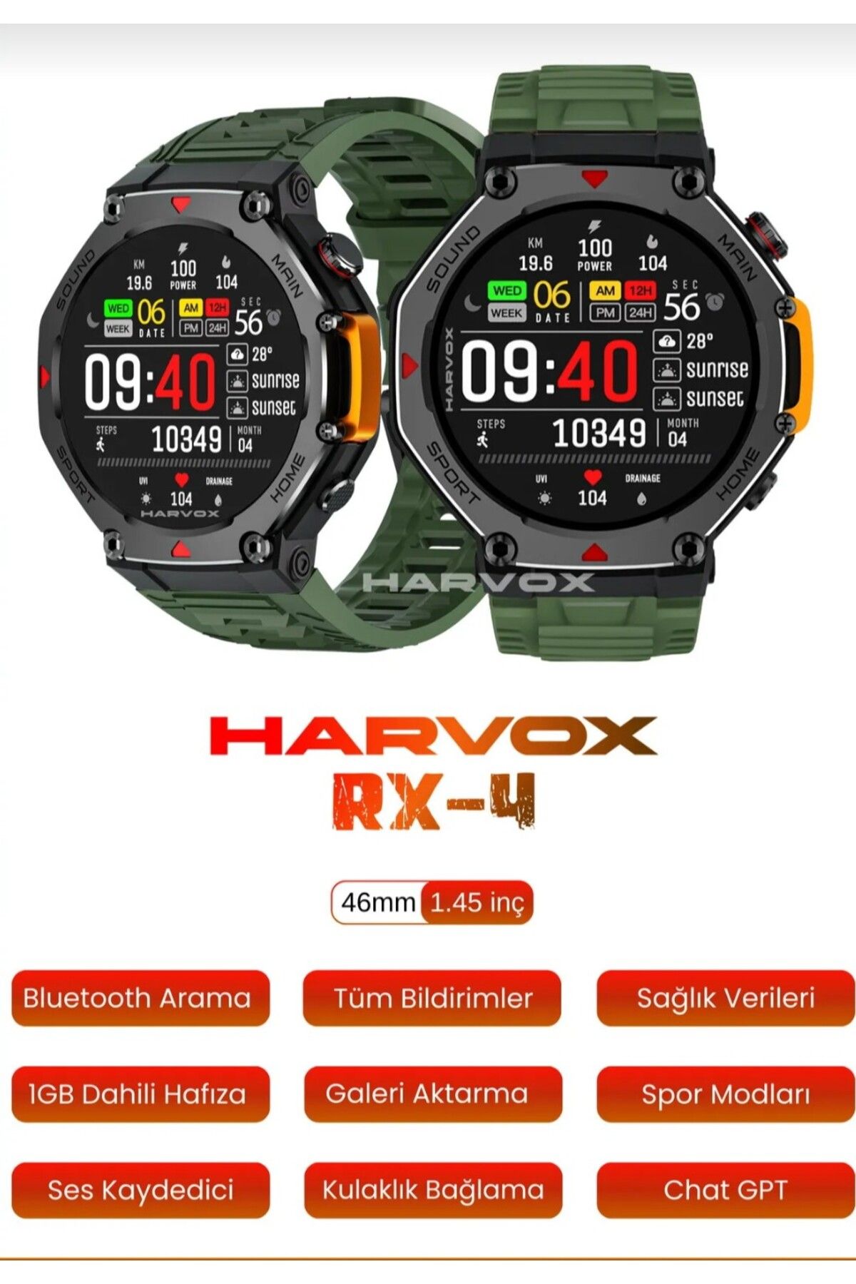 ar&be HARVOX RX-4 Watch Akıllı Saat Iphone Ve Android Tüm Telefonlara Uyumlu