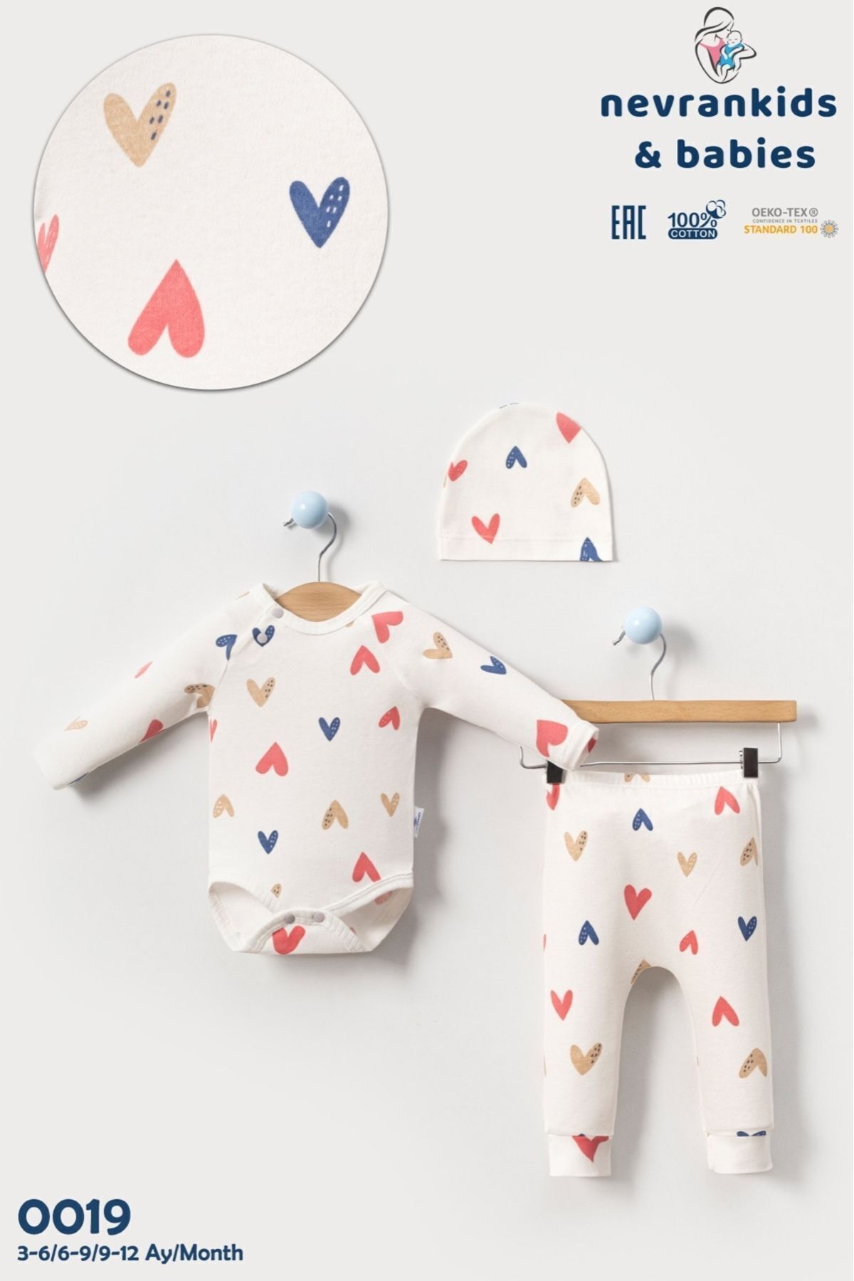 nevrankids Kız Bebek 3'lü Badili Renkli Kalpli Takım fotoğrafı 5 (önizleme)