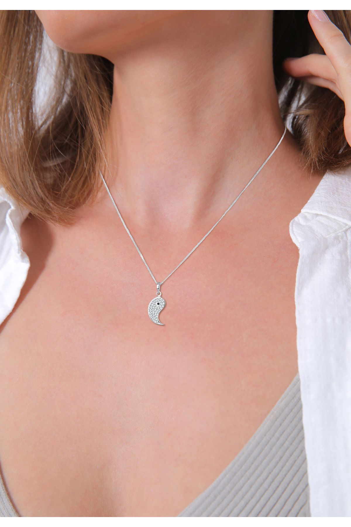 ELLI-Halskette Damen Peace Zeichen Anhänger Symbol Partnerkette mit Kristallen in 925 Sterling Silber 5