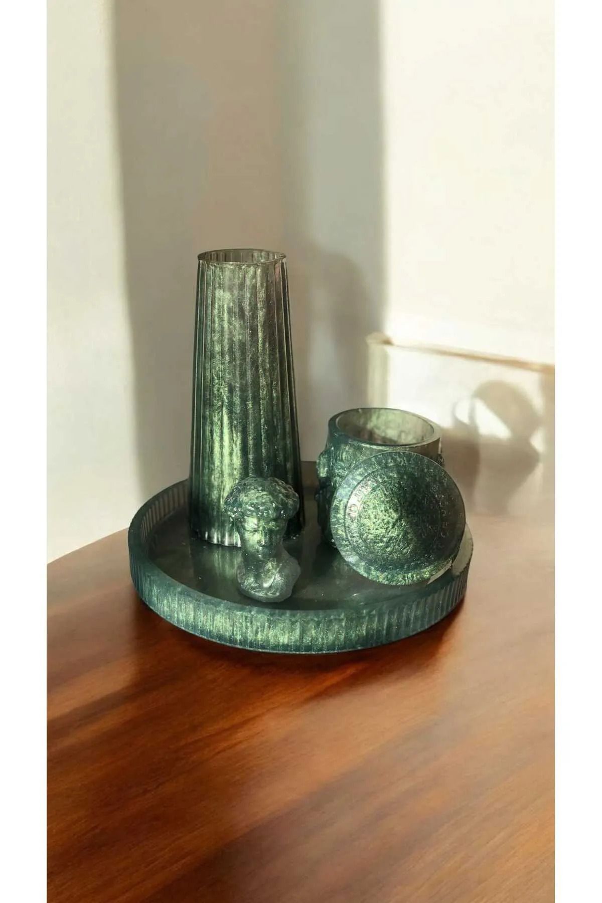 YHC Home büyük vazolu tepsi seti/ dekoratif vazo / dekoratif tepsi seti / dekoratif set