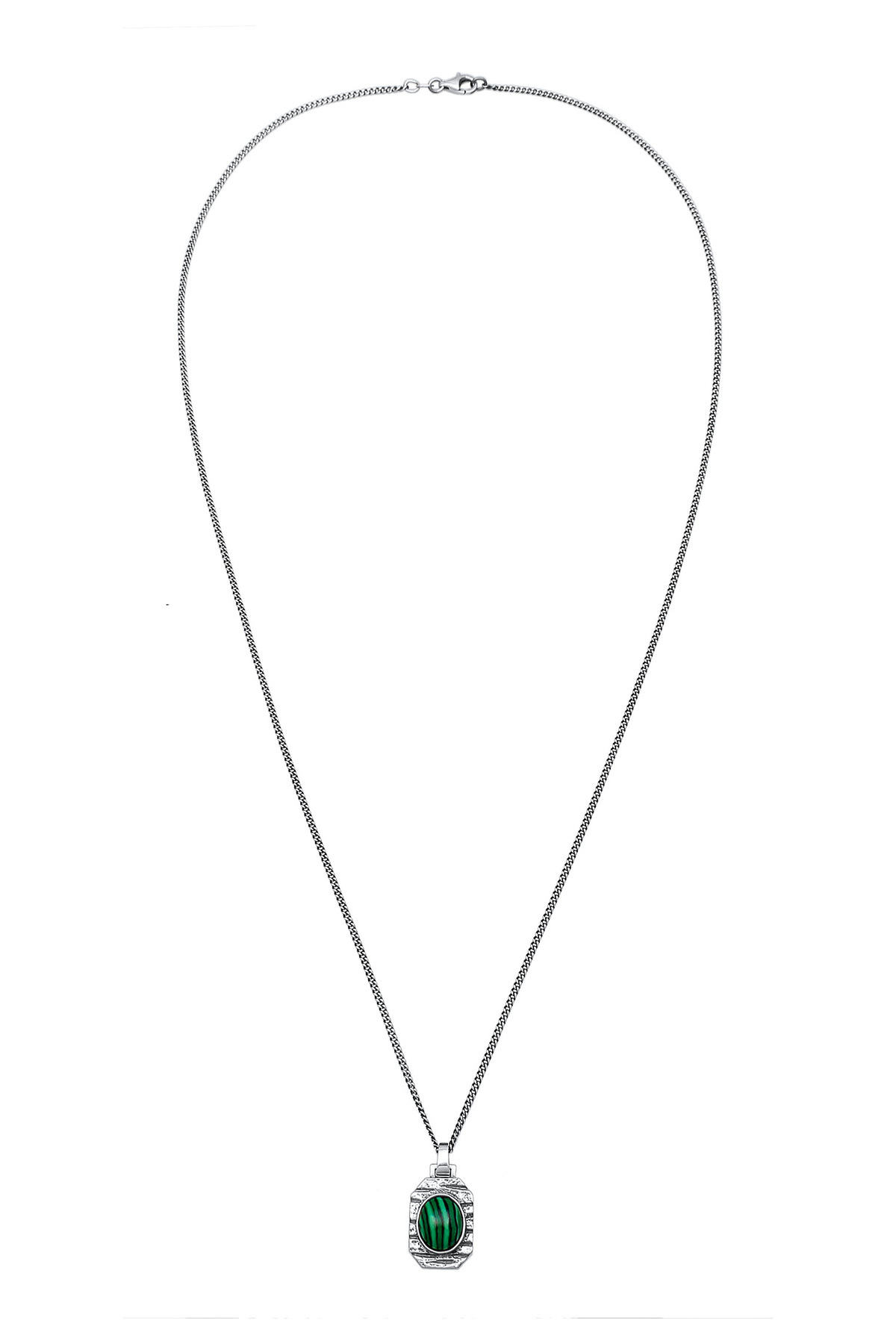 KUZZOI-Halskette Herren Hexagon Anhänger Robust mit Malachit Grün in 925 Sterling Silber 3