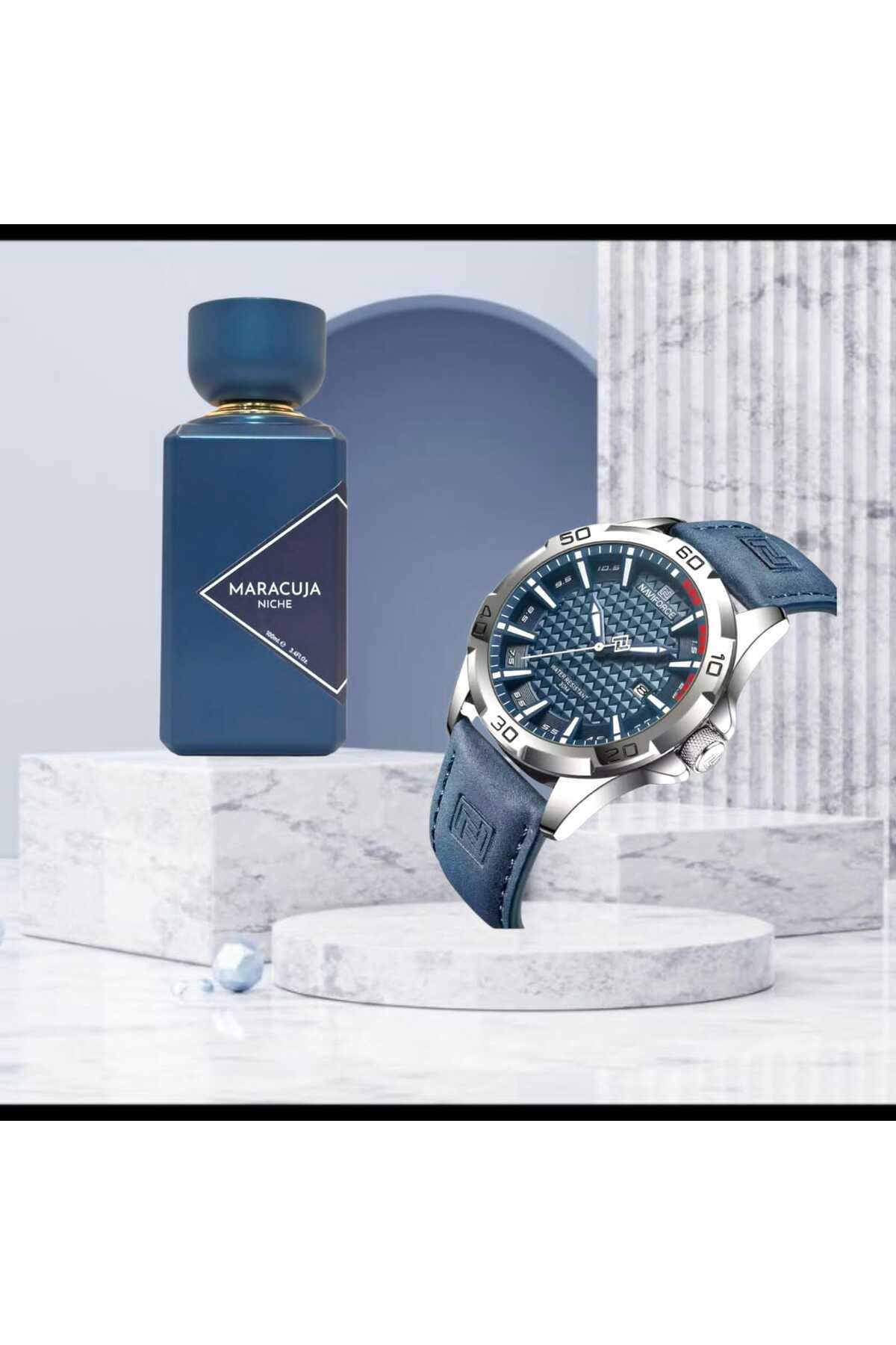 Naviforce-Naviforce Men's Analog Sports Watch with Leather Strap and Marcougat Perfume 100ml 5