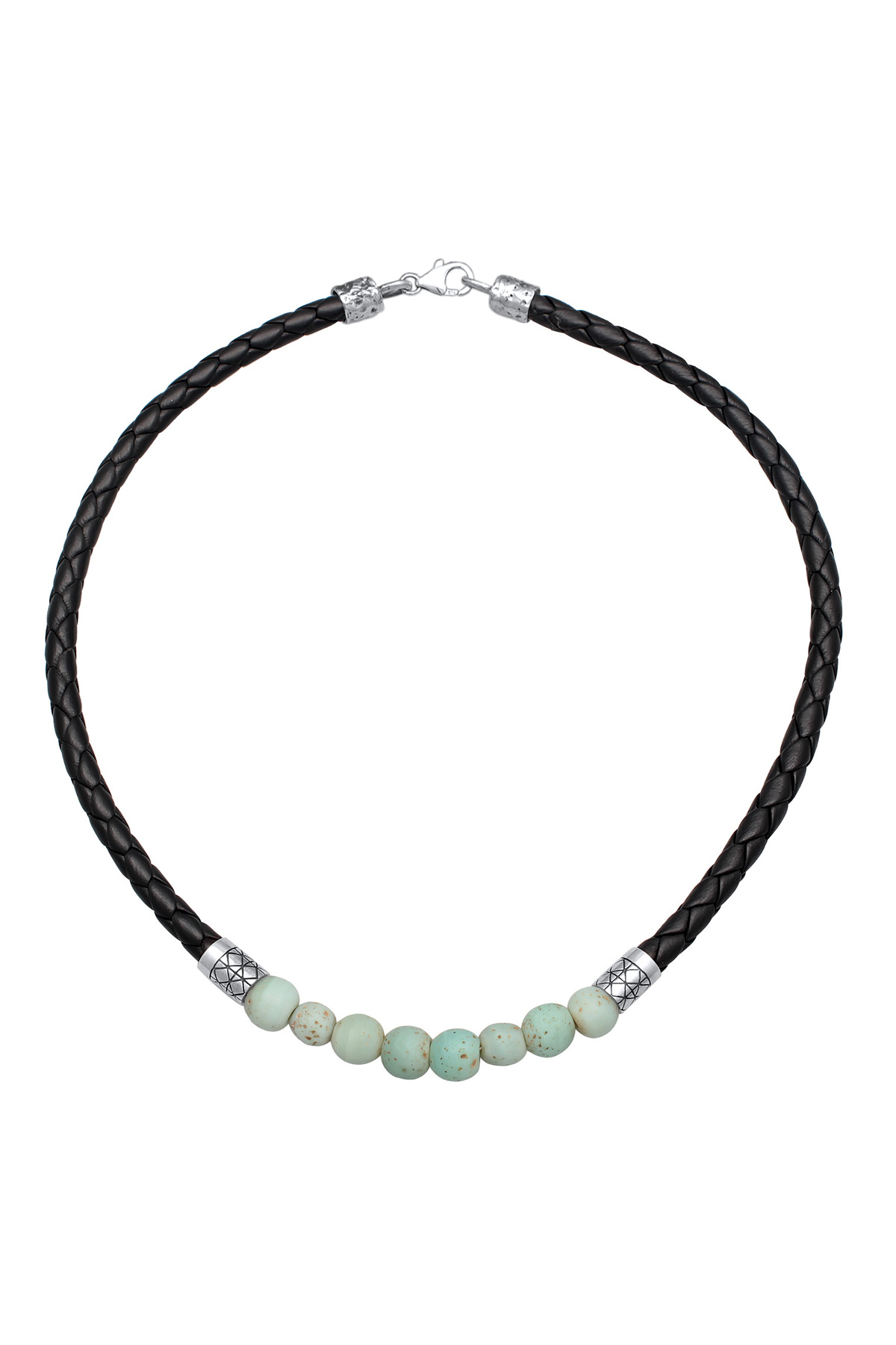 KUZZOI-Halskette Herren Glasperlen Basic mit Leder in 925 Sterling Silber 2