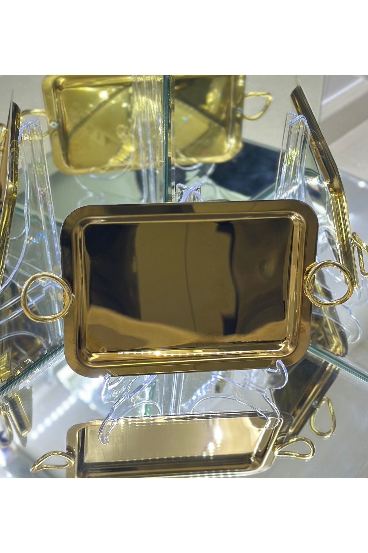 CanikliHomeDesign Kulplu gold tepsi