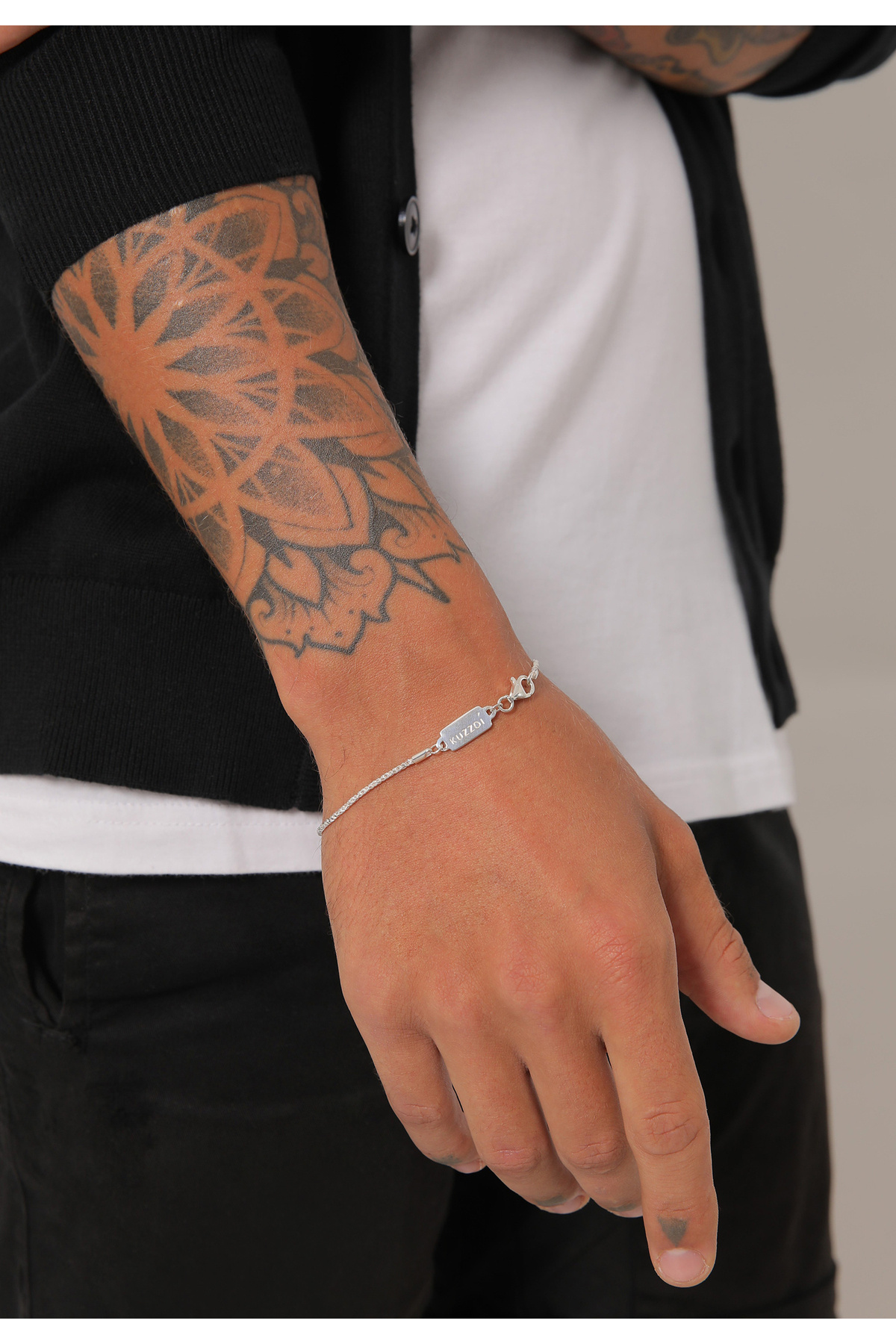 KUZZOI-Armband Herren Kordel Halskette Gedreht Basic Elegant Oxidiert in 925 Sterling Silber 6