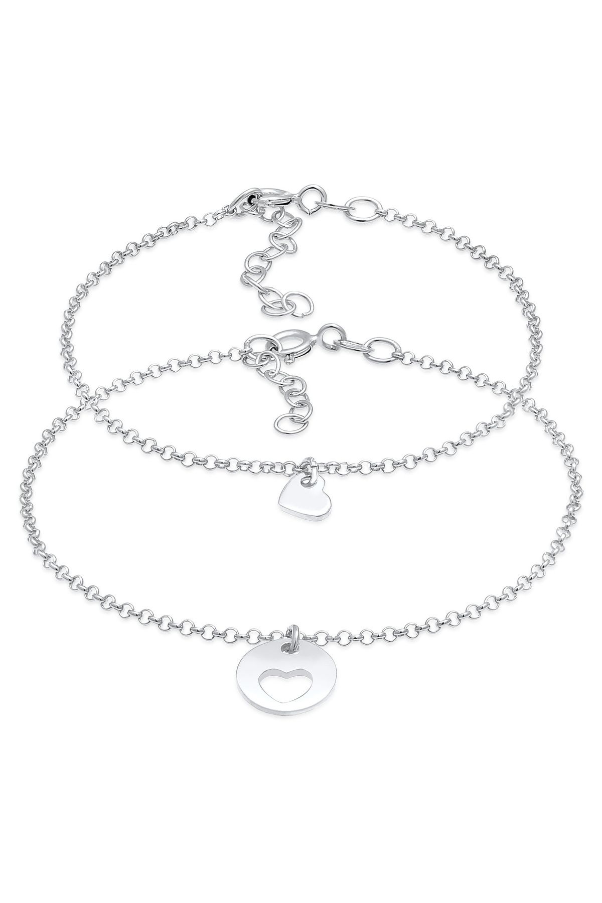 ELLI Brățară Damă Mamă Fiică Set Inimă Trombocită Decupată În Argint Sterling 925 Femeie - 16 cm