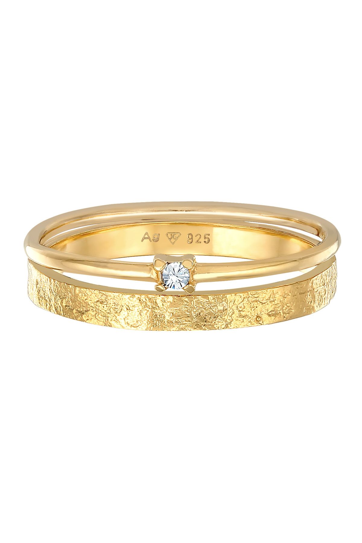ELLI-Ring Damen 2er Set Solitär mit Glaskristall in 925 Sterling Silber 2