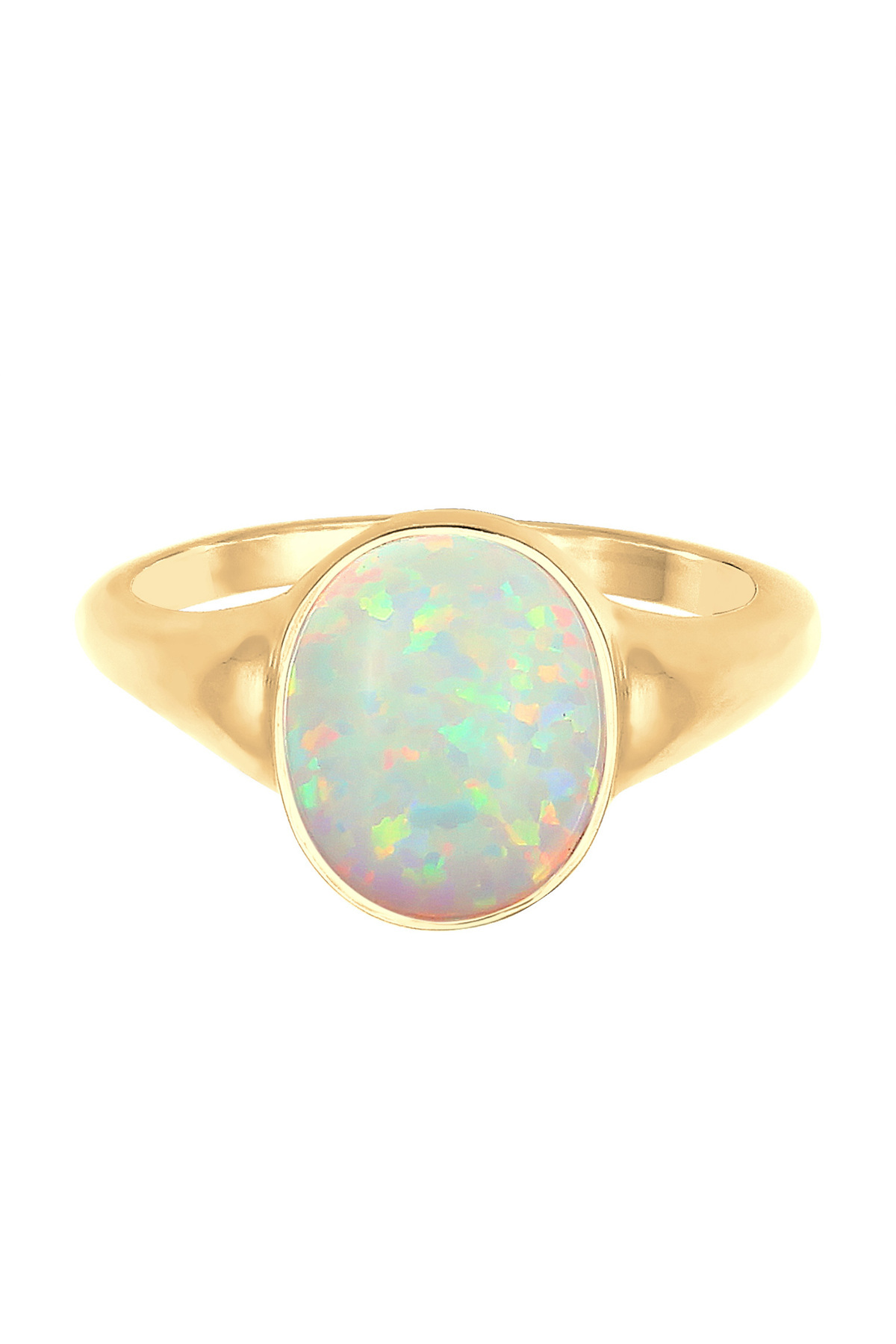 ELLI-Ring Damen Siegelring Trend mit synthetischem Opal in 925 Sterling Silber vergoldet 2
