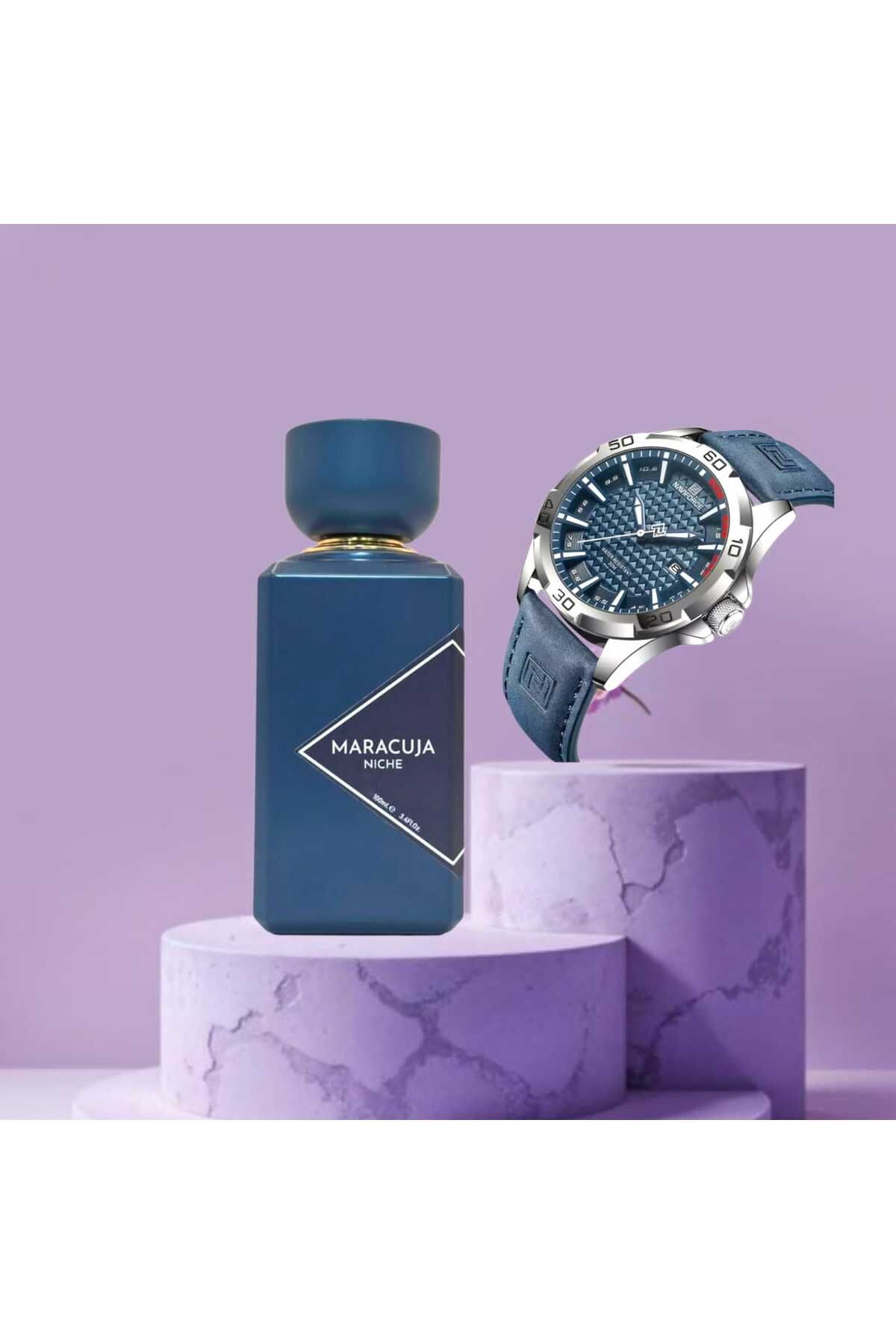 Naviforce-Naviforce Men's Analog Sports Watch with Leather Strap and Marcougat Perfume 100ml 4