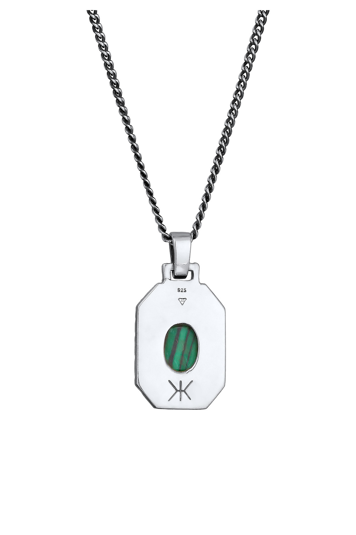 KUZZOI-Halskette Herren Hexagon Anhänger Robust mit Malachit Grün in 925 Sterling Silber 4