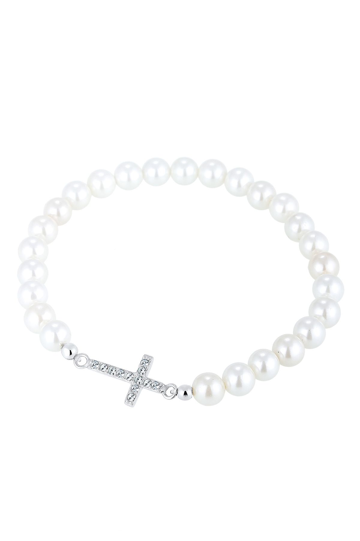 ELLI-Brățară elegantă pentru femei cu cruce, cu perle și cristale din argint 925 2