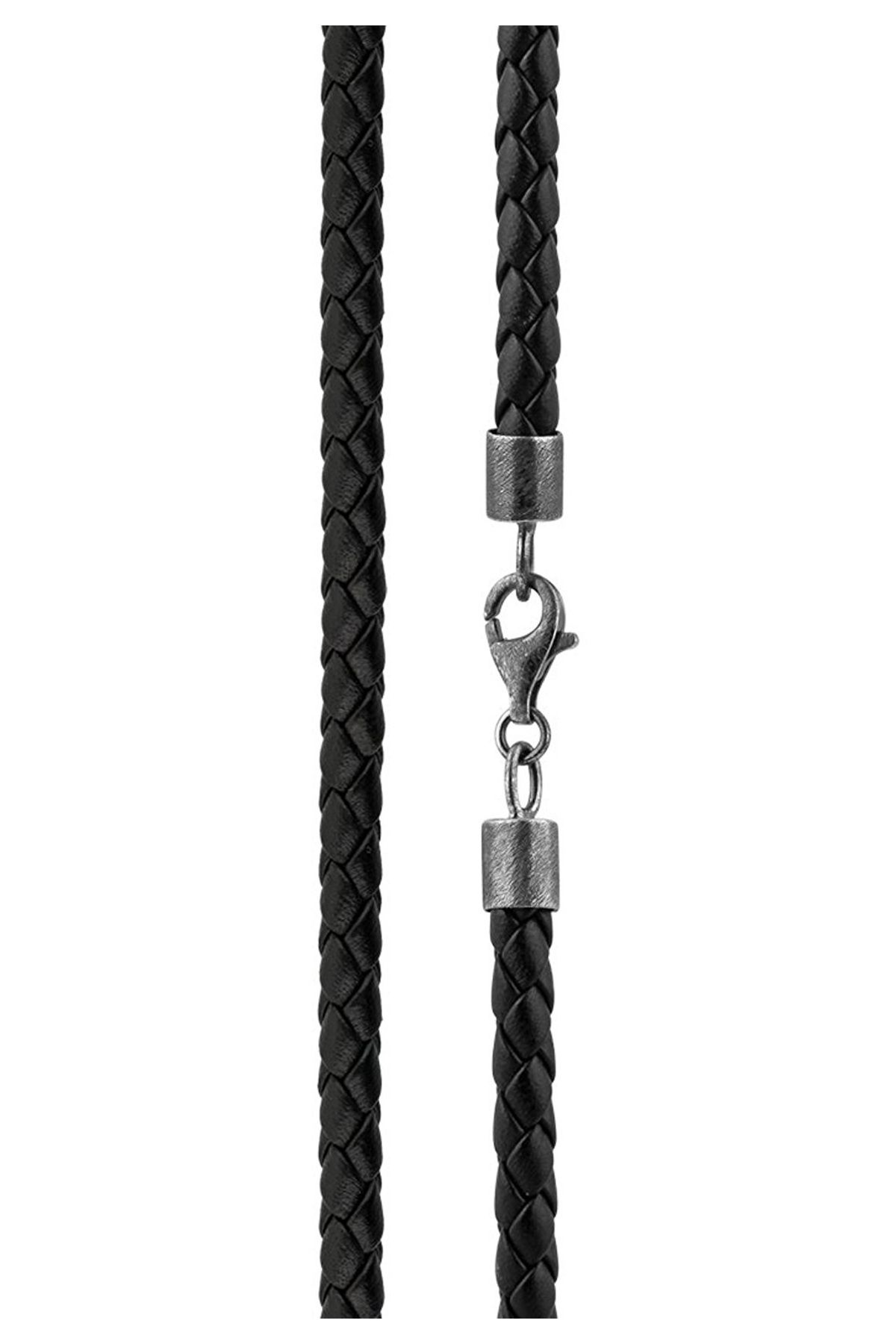KUZZOI-Halskette Herren Echtleder Geflochten Basic Schwarz in 925 Sterling Silber 3