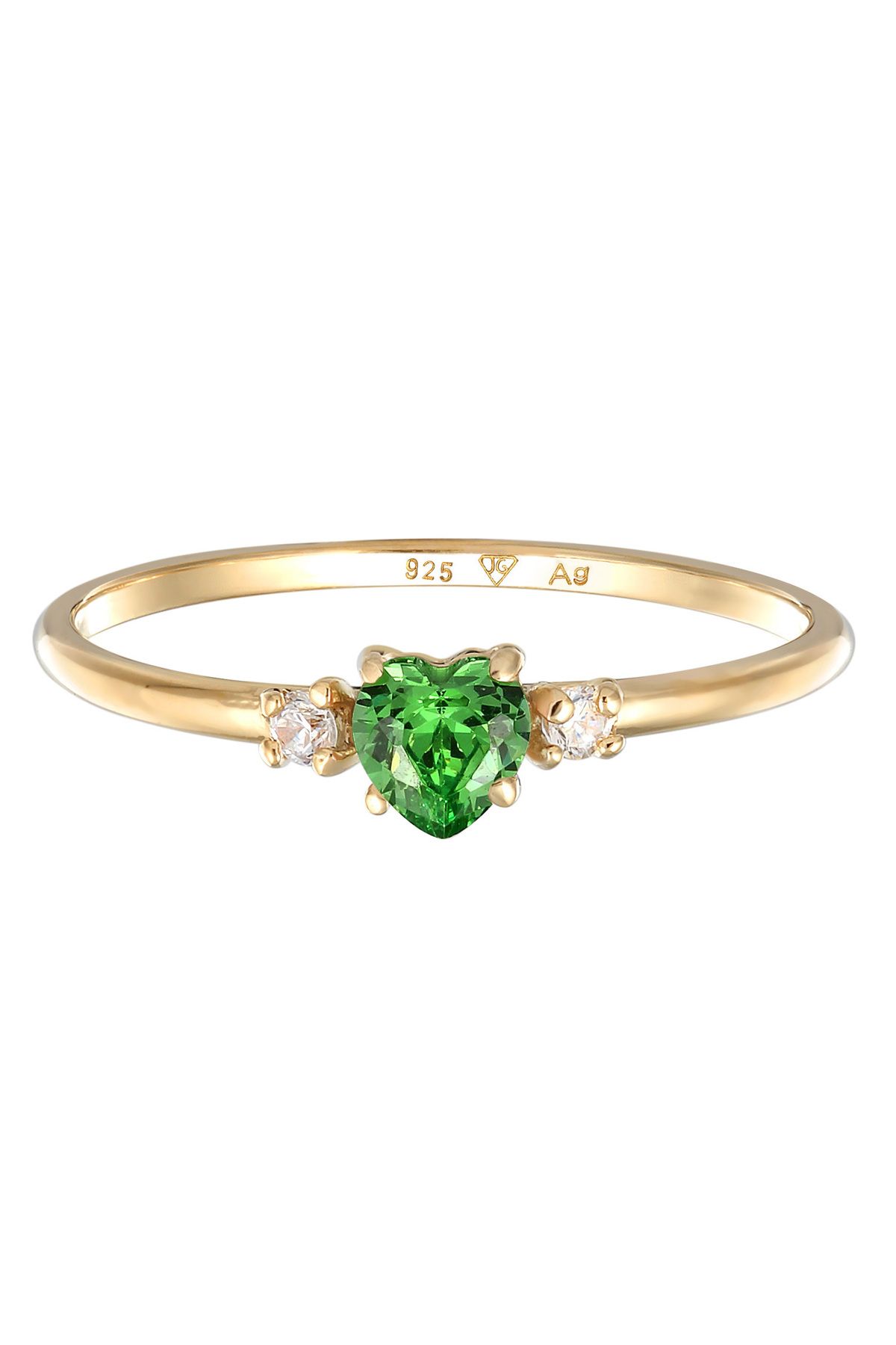 ELLI-Ring Herz Zirkonia Grün Liebe 925 Silber vergoldet 2