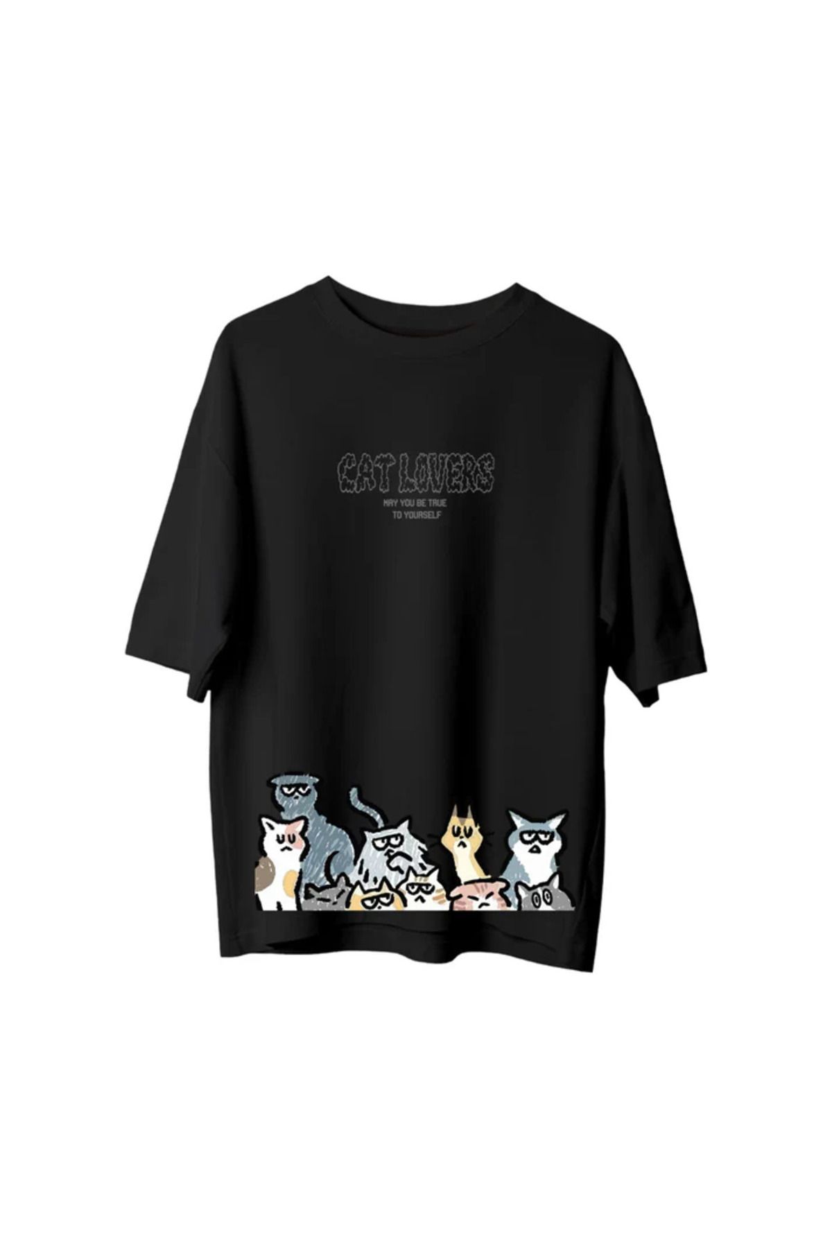 SVART WEAR Cat Lovers Baskılı T-Shirt Oversize Unisex Tişört