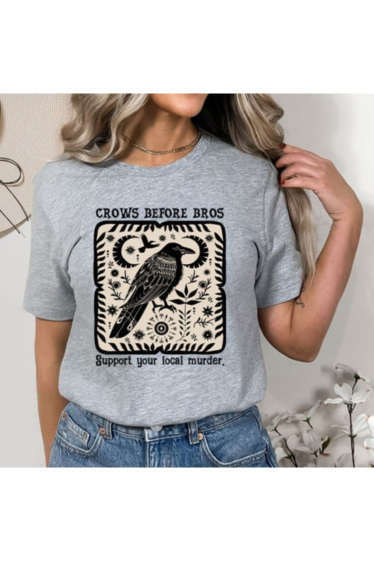 DESCARTES Crows Before Bros Baskılı Oversize T-shirt