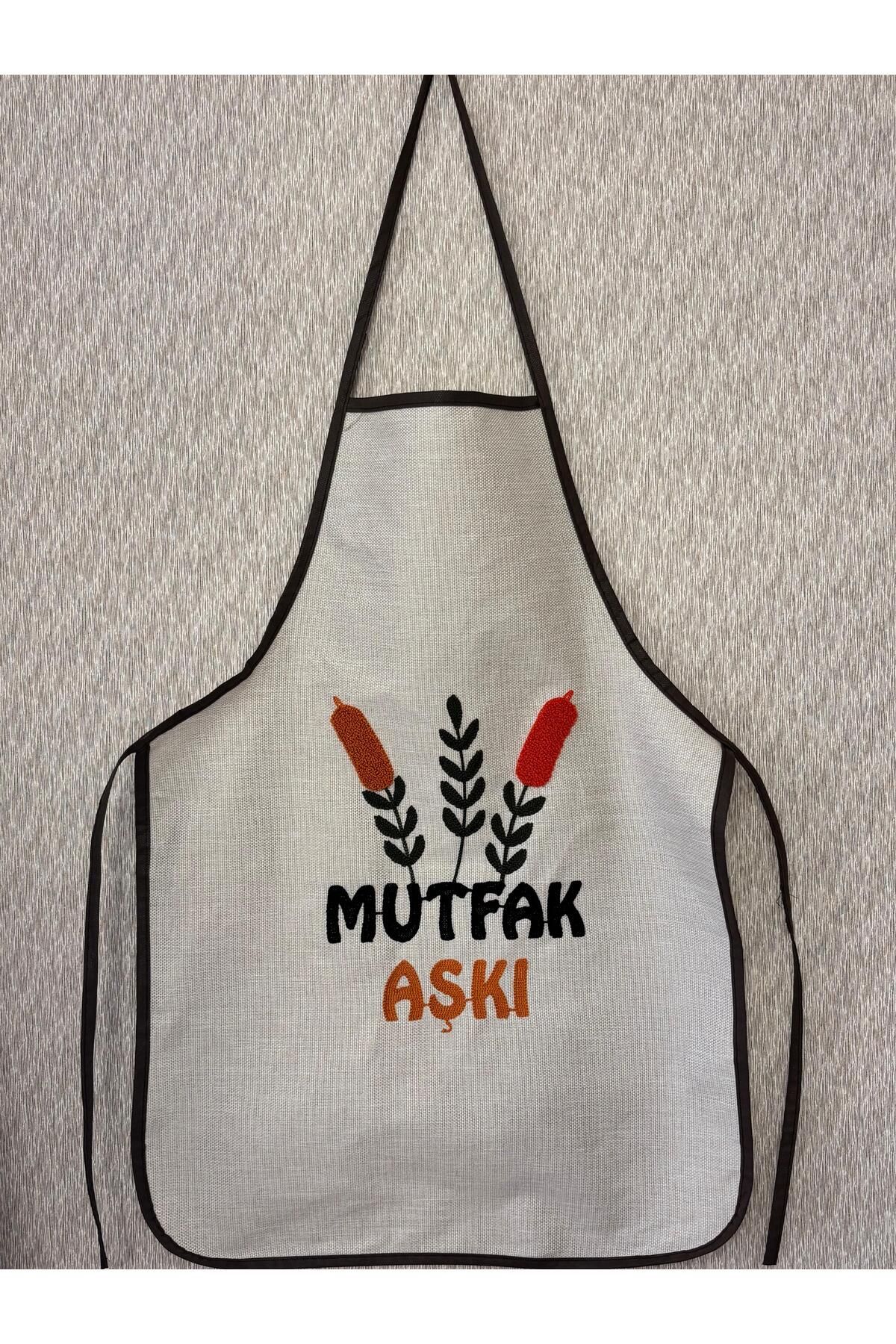 Mustgross Bohem Keten Punch Nakışlı Mutfak Önlüğü