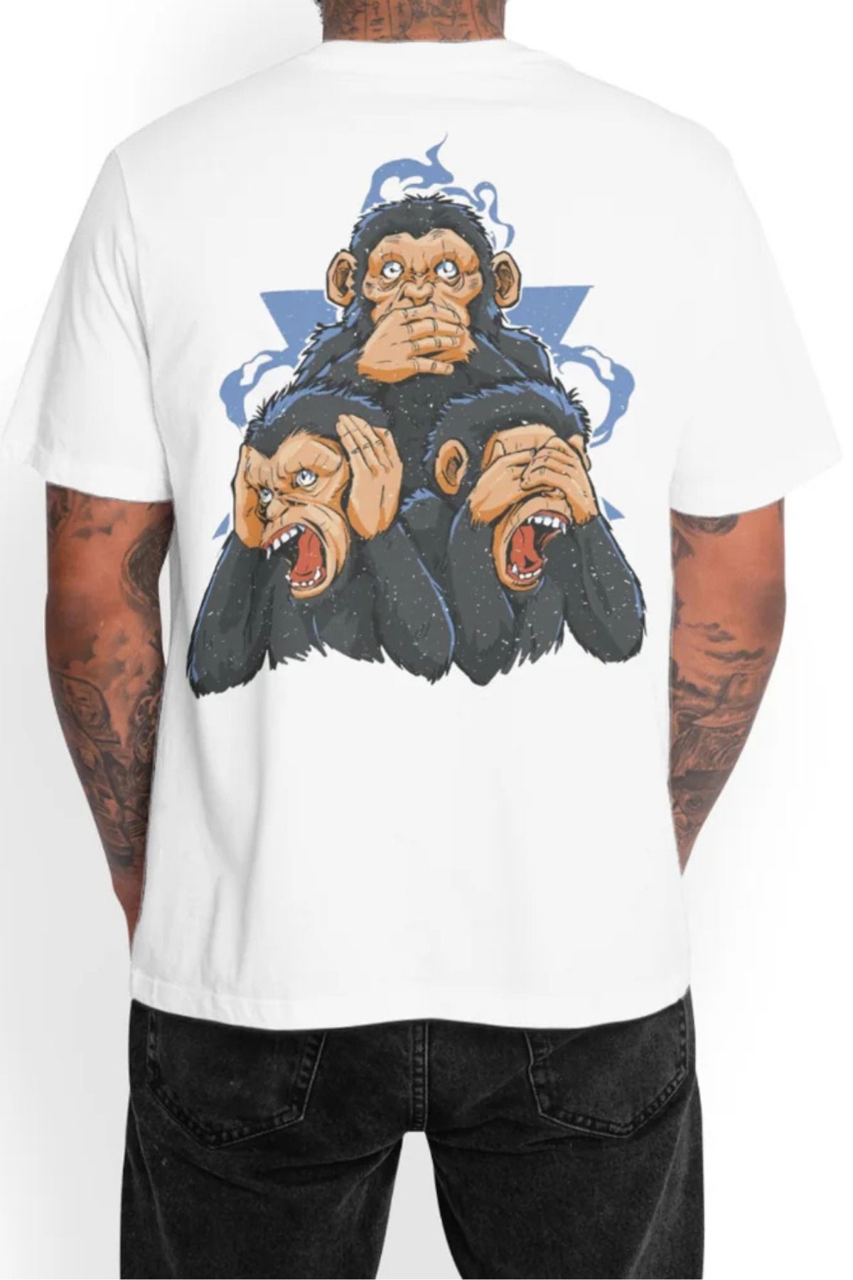 DESCARTES SEE NO EVIL, HEAR NO EVIL, SPEAK NO EVIL Baskılı Oversize T-shirt