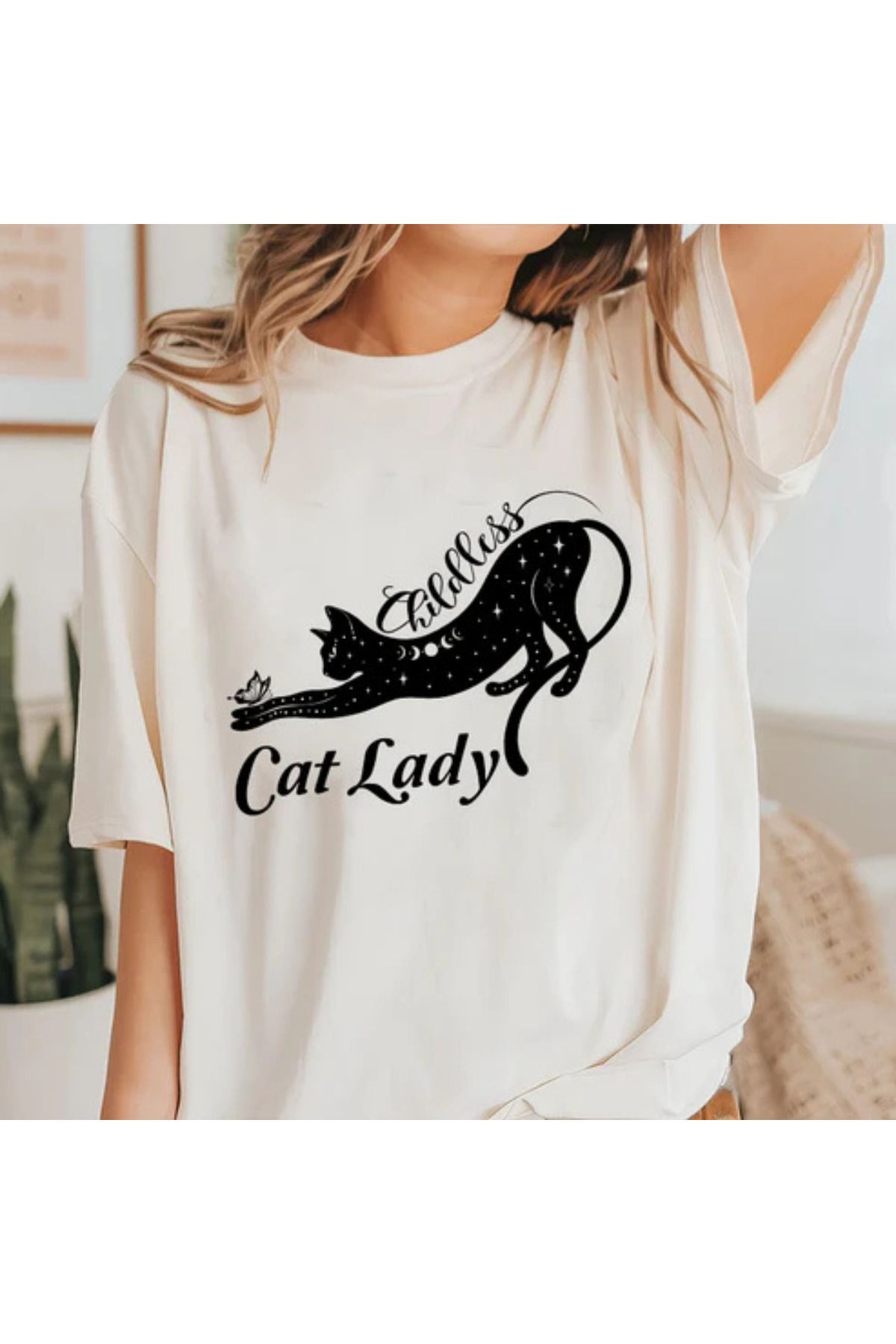 DESCARTES CHILDLESS Cat Lady Baskılı Oversize T-shirt