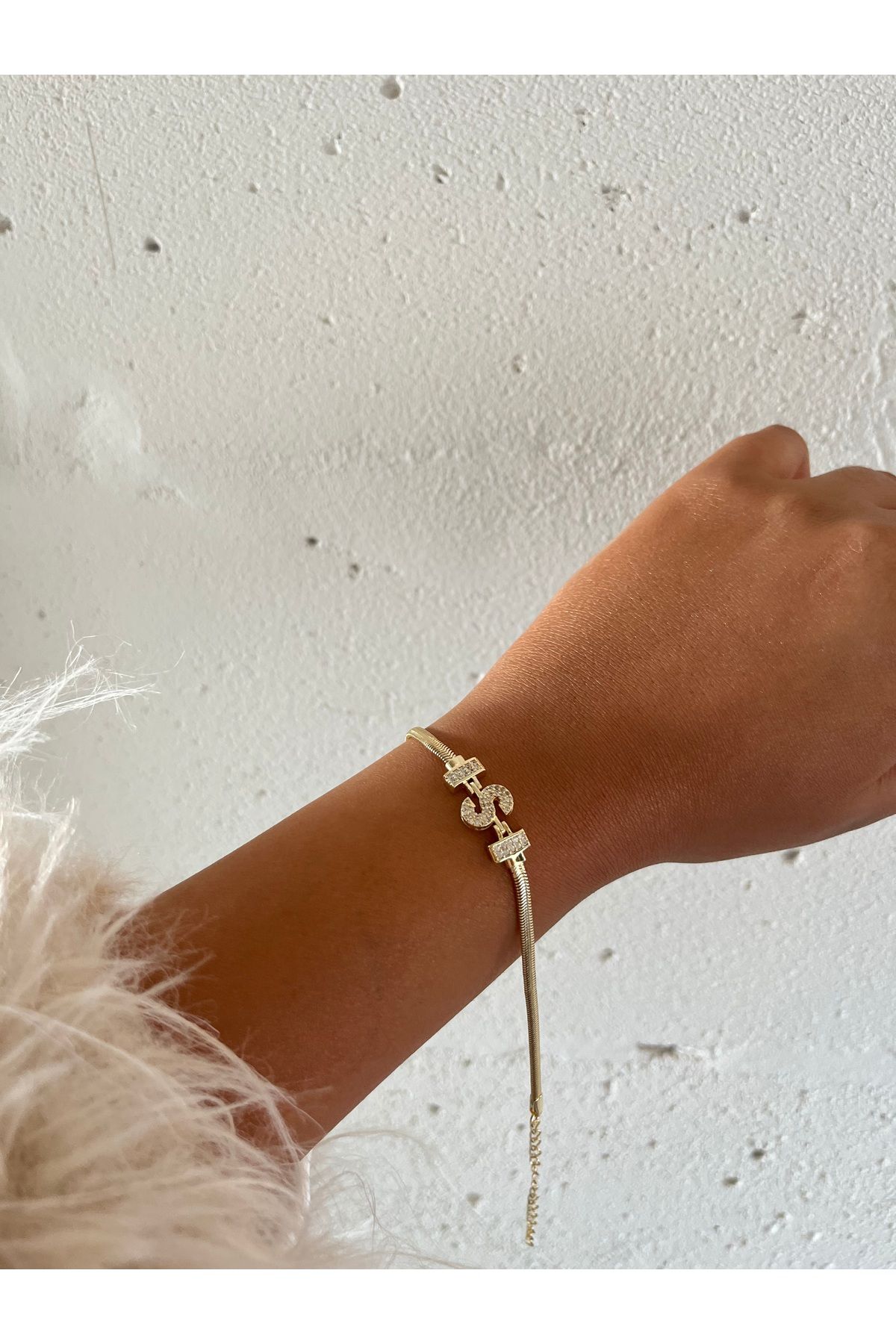Fasion Jewelry Harfli Bileklik İtalyan Zincir Zirkon Taş S Harfi 14 K Altın Kaplama