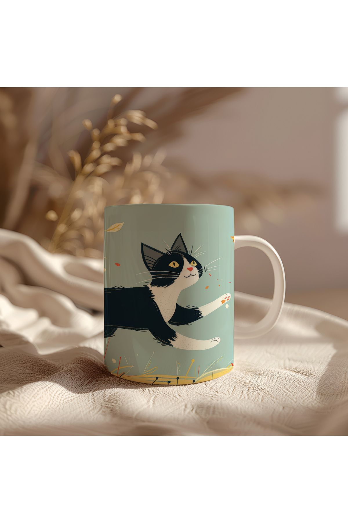 waspandhornet Sevimli Siyah Beyaz Kedi Kupa Bardak