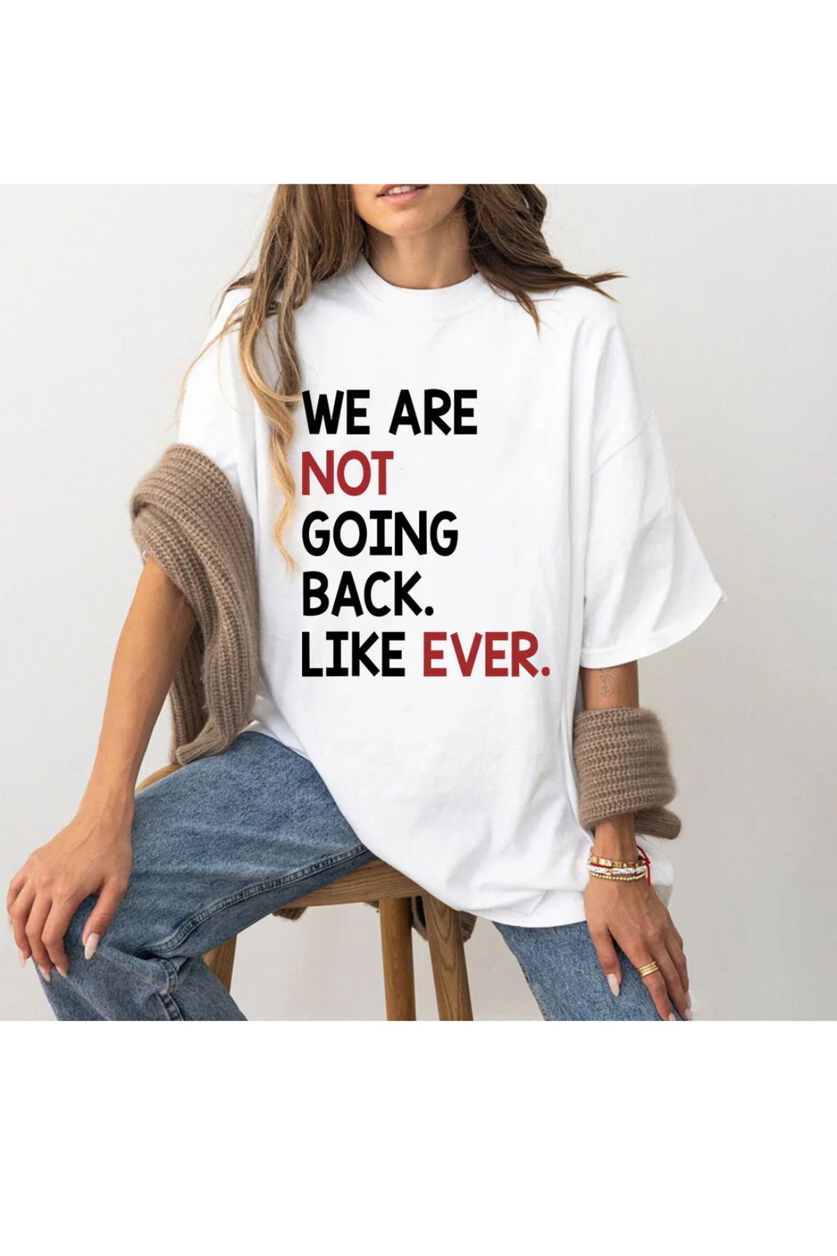 DESCARTES WE ARE NOT GOING BACK. LIKE EVER. Baskılı Oversize T-shirt