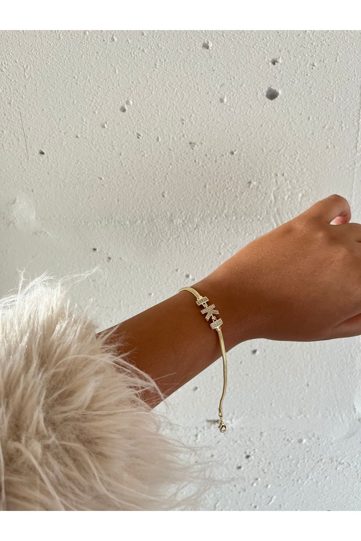 FASHİON JEWELRY Harfli Bileklik İtalyan Zincir Zirkon Taş K Harfi 14 K Altın Kaplama