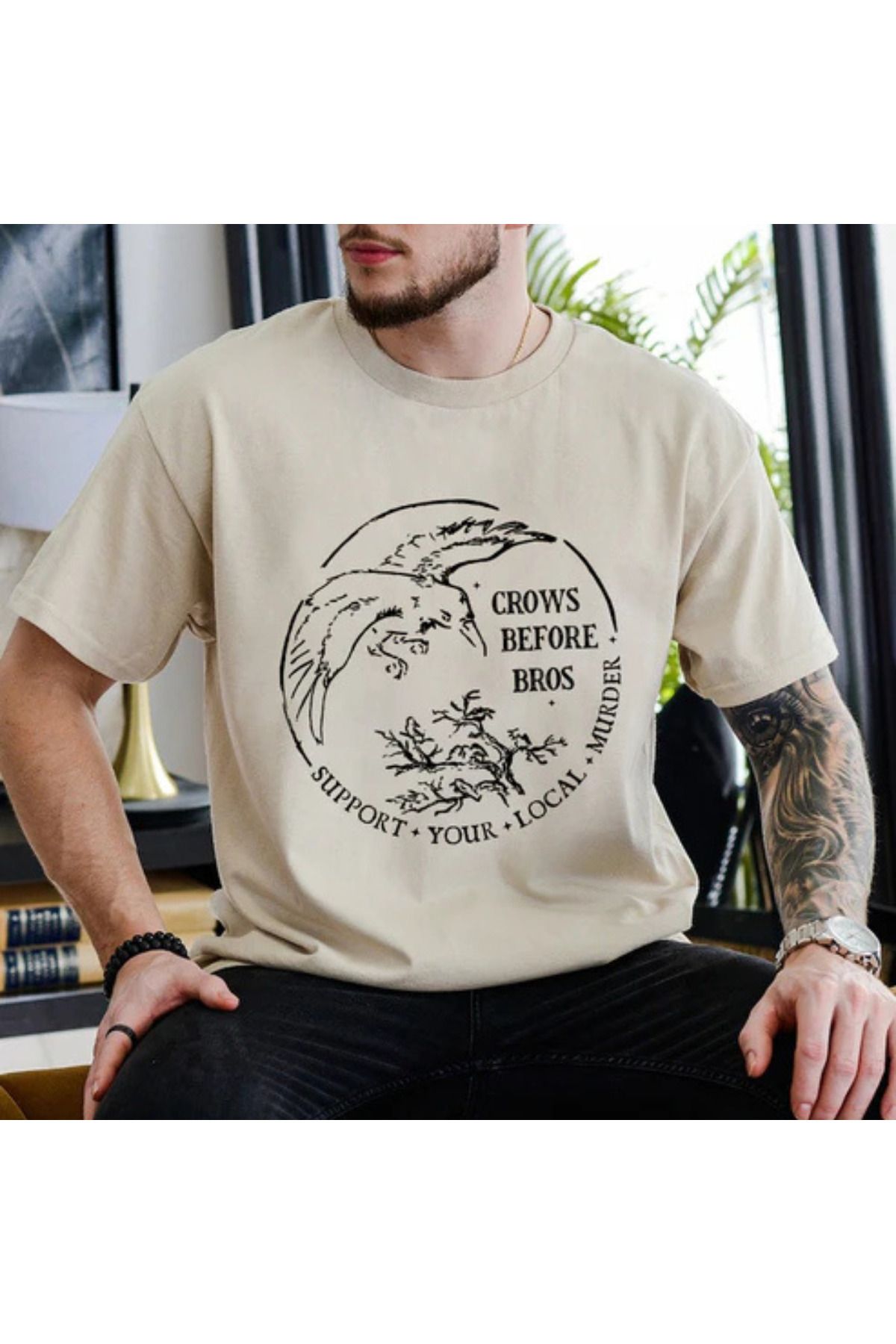 DESCARTES CROWS BEFORE BROS Baskılı Oversize T-shirt