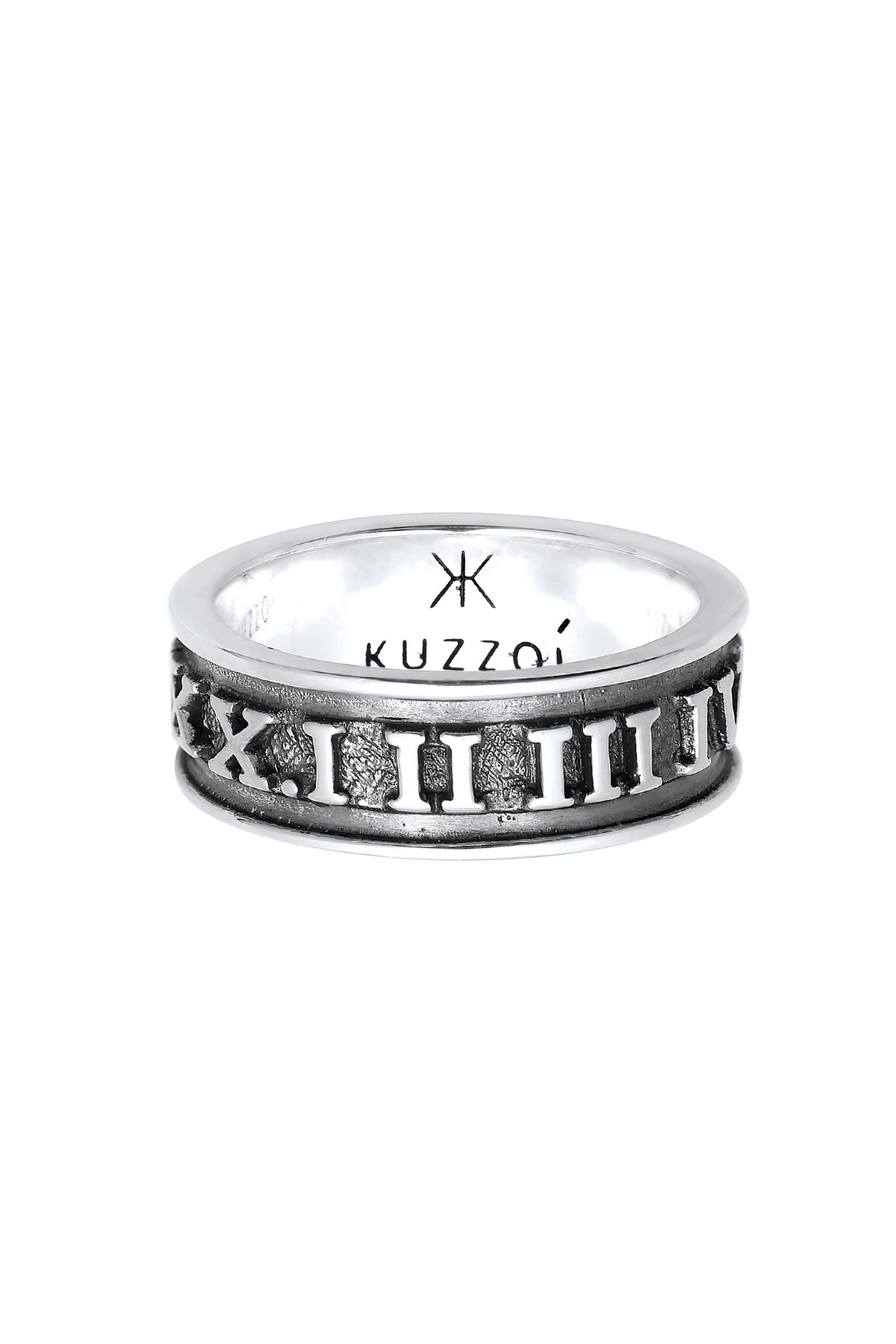 KUZZOI-Ring Herren Bandring Römische Zahlen Trend Robust Massiv in 925 Sterling Silber 2
