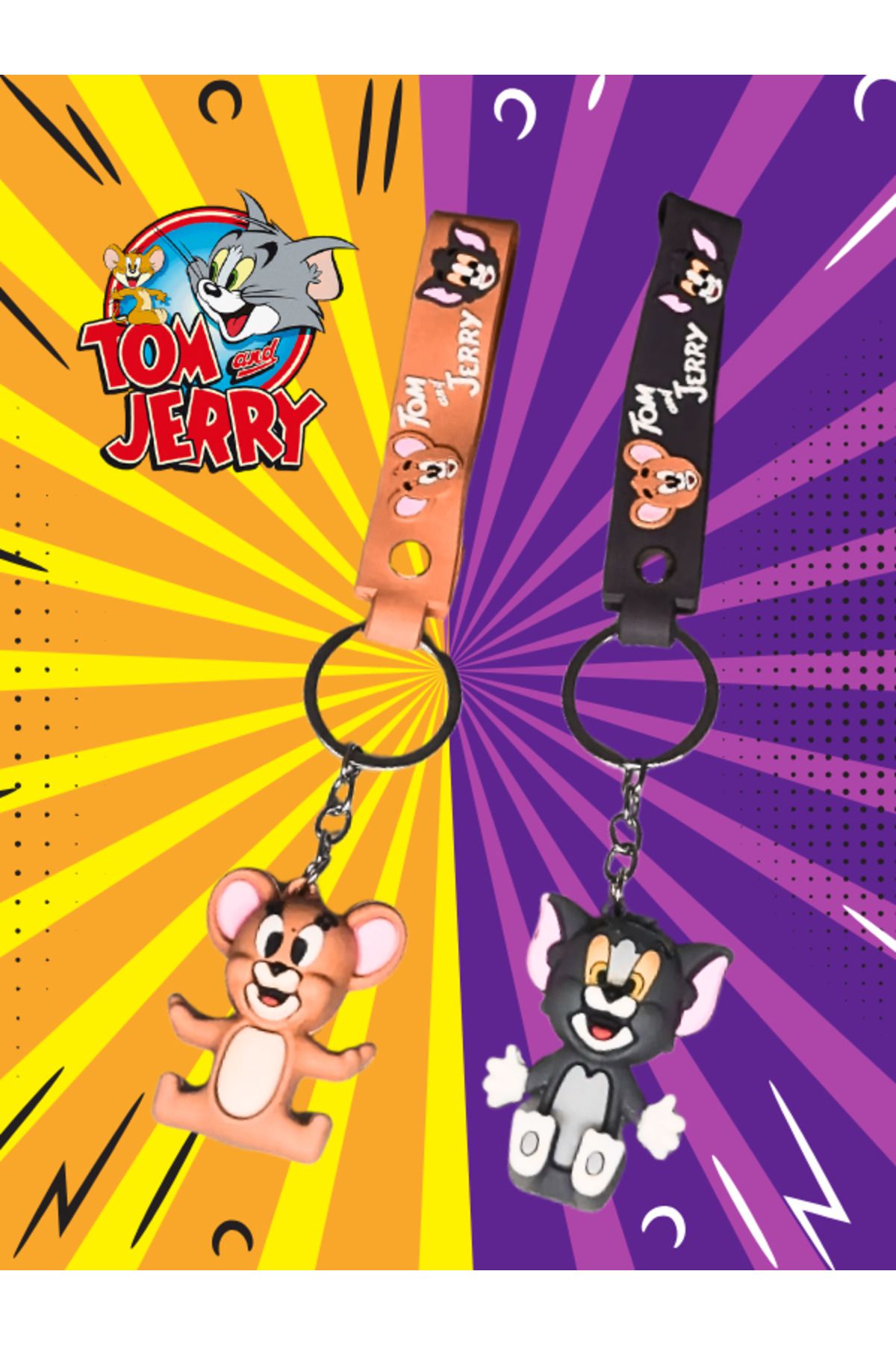 Shuttle Park 2 Çift Tom Ve Jerry 3D Silikon Anahtarlığı & Çanta Aksesuarı Seti Hediyelik
