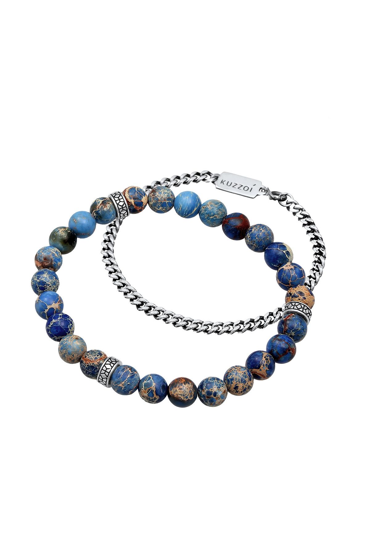 KUZZOI-Armband Herren Beads 2er Set mit Achat Edelsteinen in 925 Sterling Silber 2