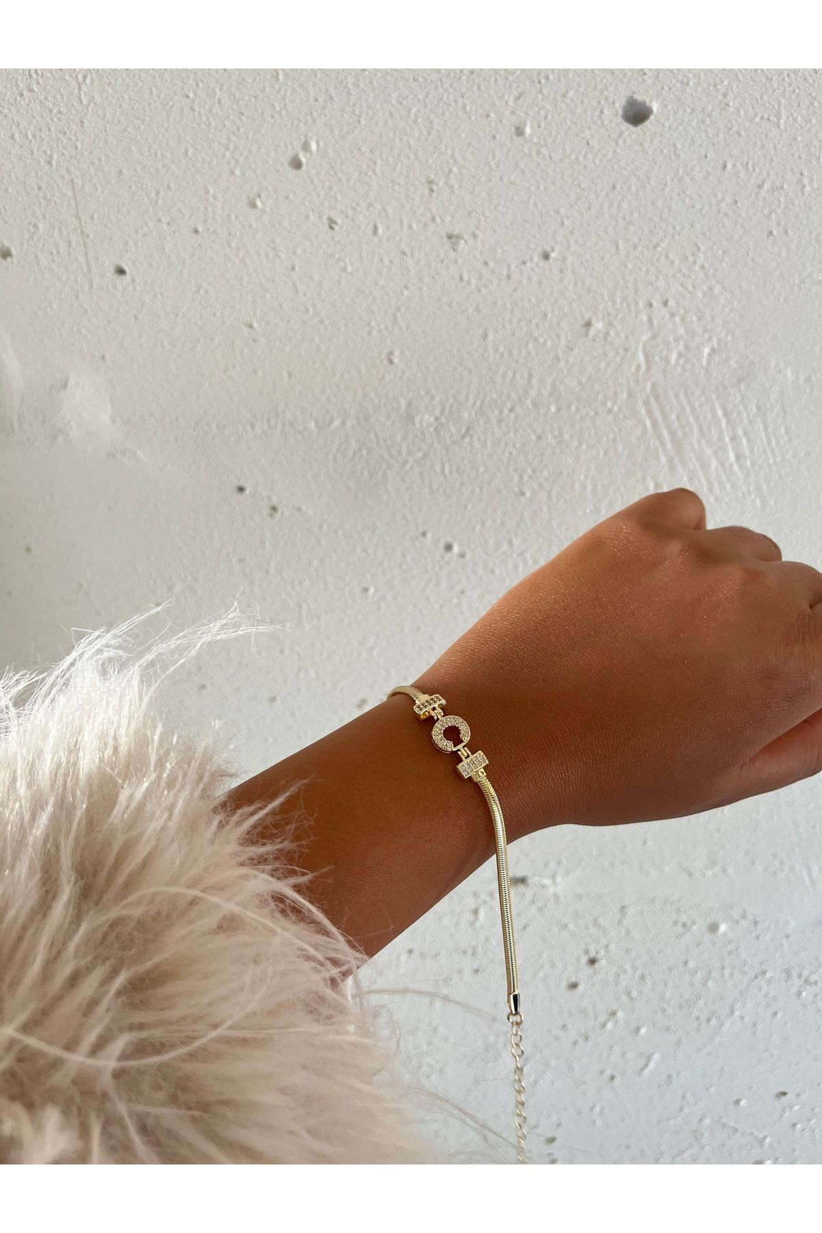 FASHİON JEWELRY Harfli Bileklik İtalyan Zincir Zirkon Taş C Harfi 14 K Altın Kaplama