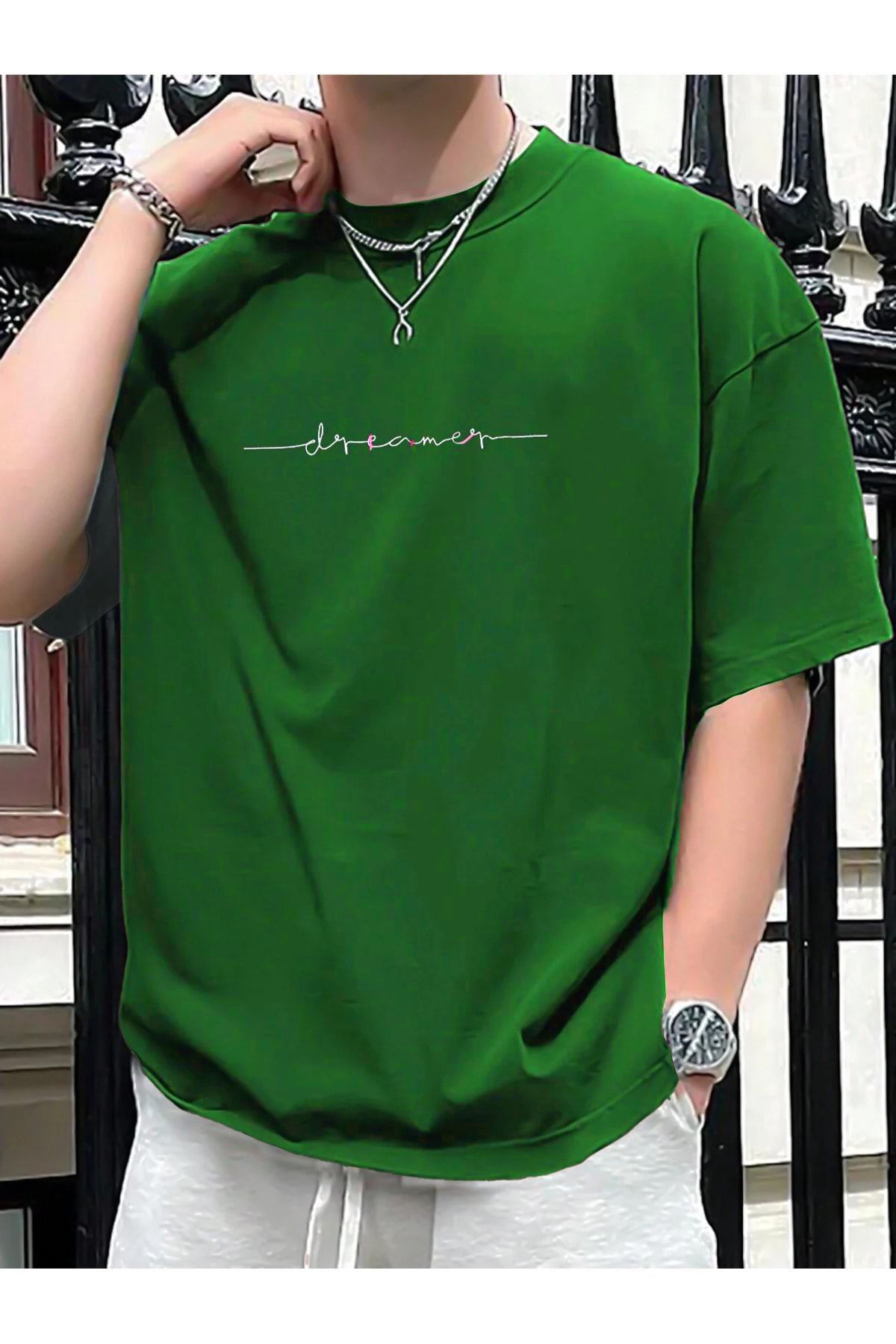 DESCARTES Oversize Erkek Dreamer Baskılı Bisiklet Yaka T-shirt