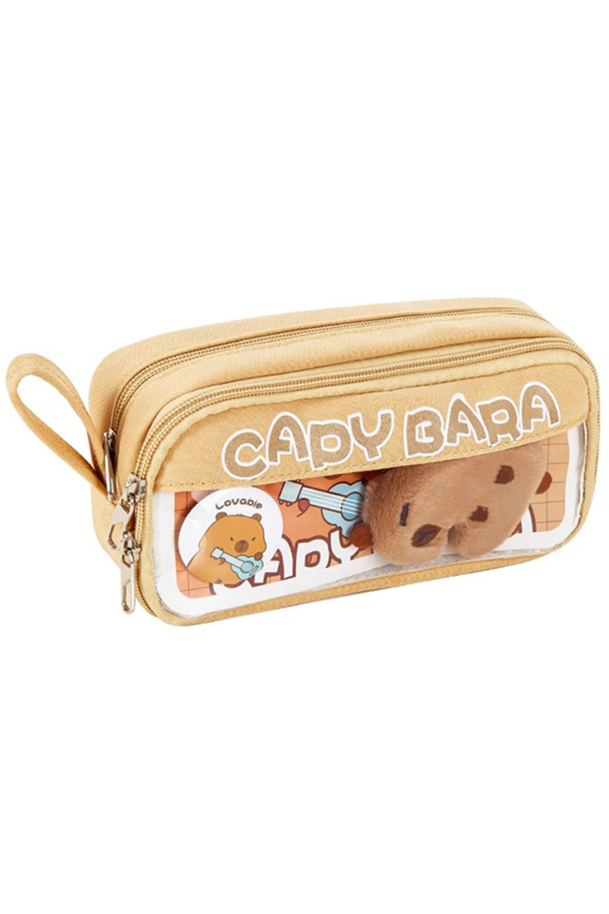 MAVIGOK CAPY BARA-40 Kalem Kapasiteli Çift Katlı Kalemlik ( Rastgele Broş & Oyuncak Yarı Şeffaf Kahverengi)
